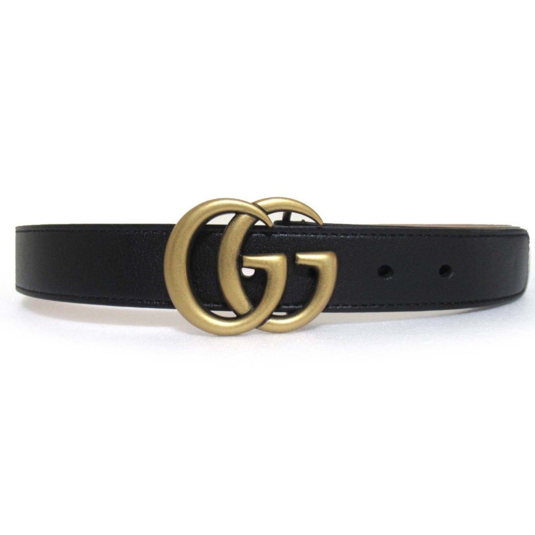 GUCCI Children's Double G Marmont Leather Belt with Ribbon, Size L, Black and Gold Hardware