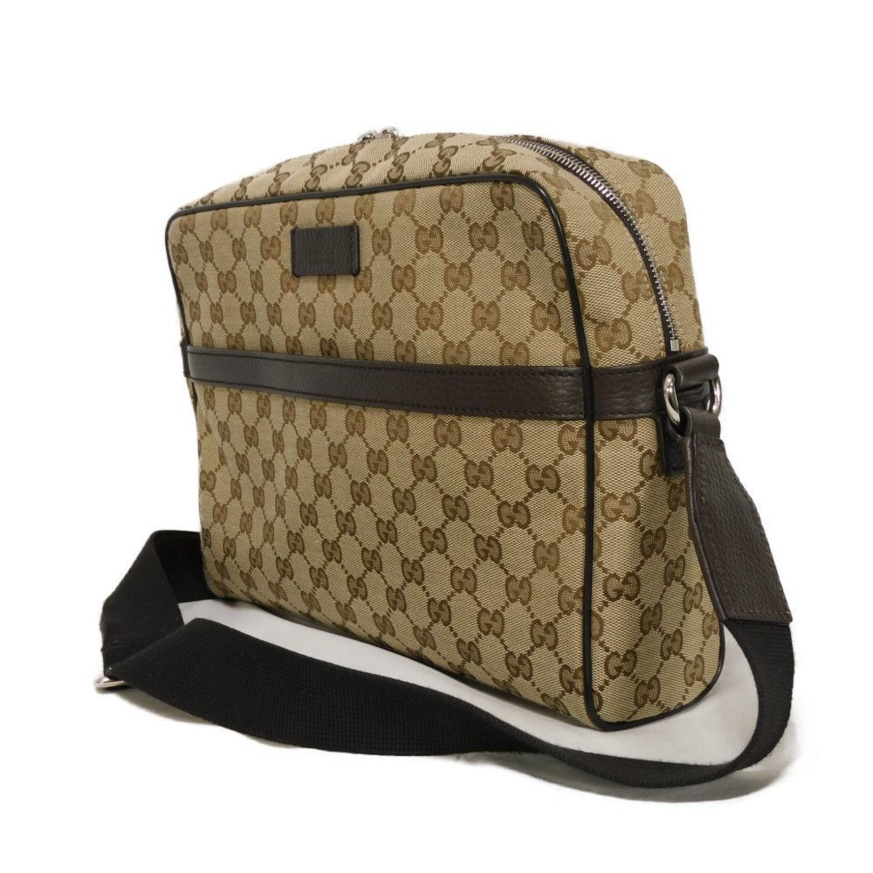 Gucci GG Canvas Shoulder Bag, Brown Calfskin Crossbody Bag with Embossed 9886, Men's and