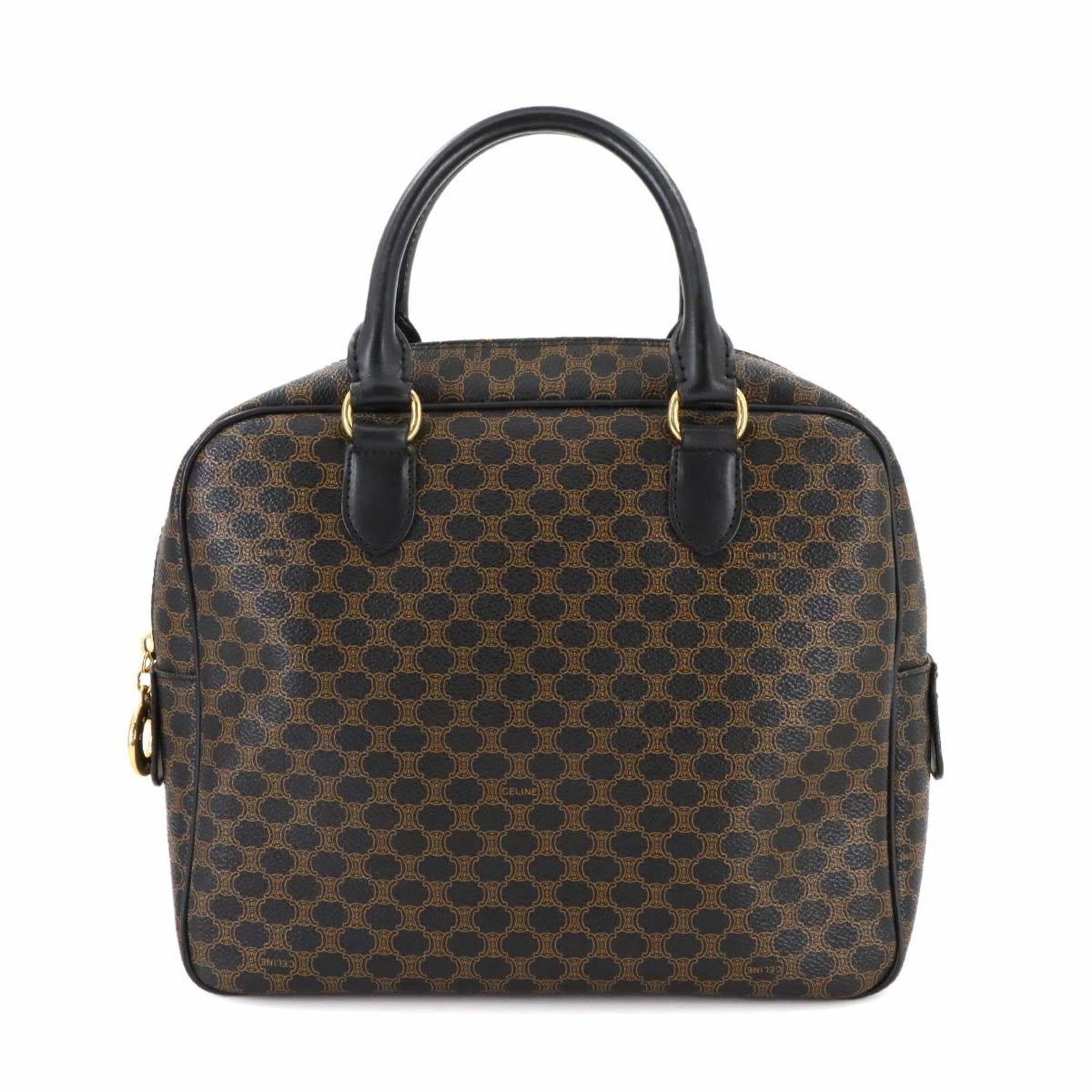 CELINE Macadam Handbag PVC Leather Black Brown Gold Hardware Bag