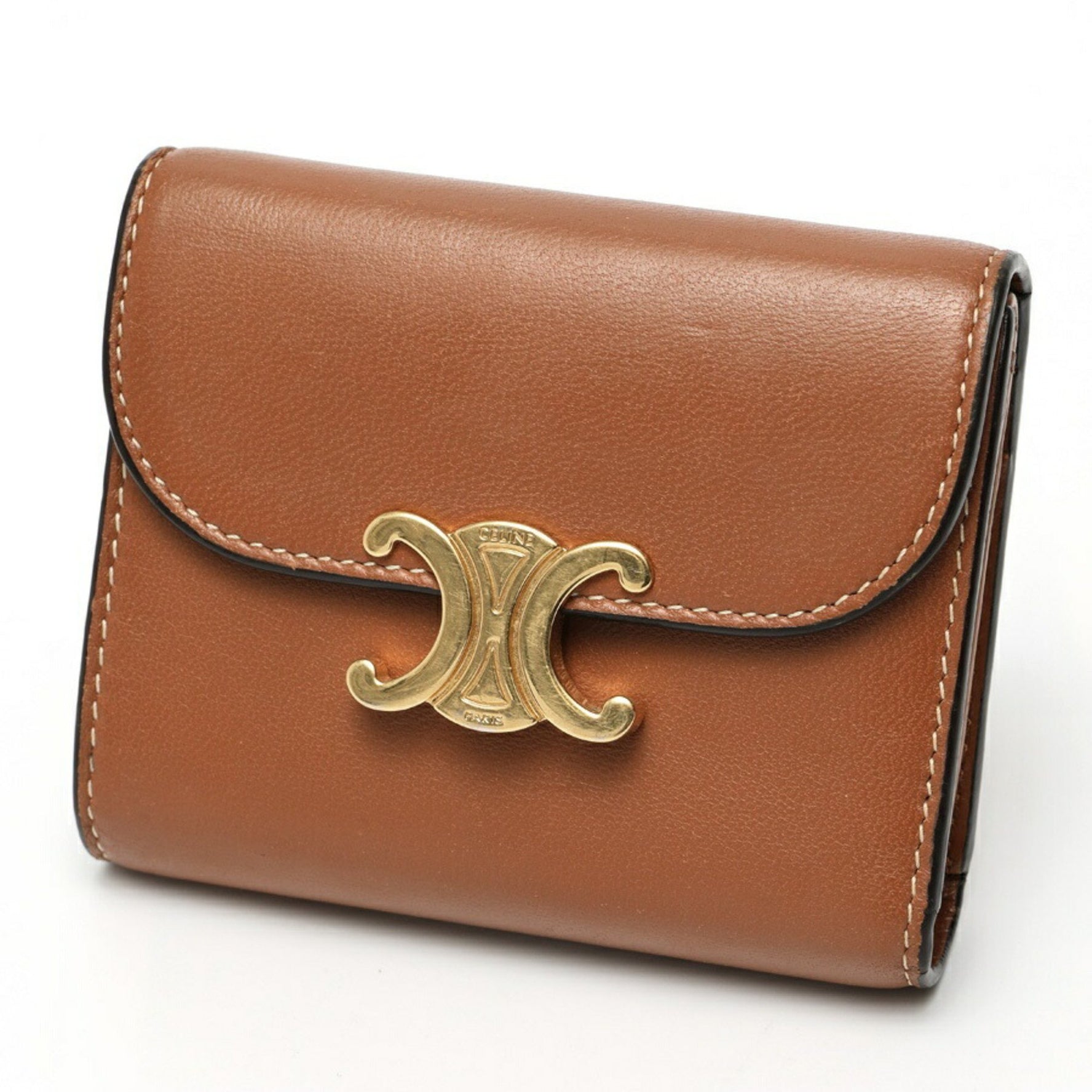 CELINE Triomphe Small Wallet Shiny Smooth Lambskin Tan