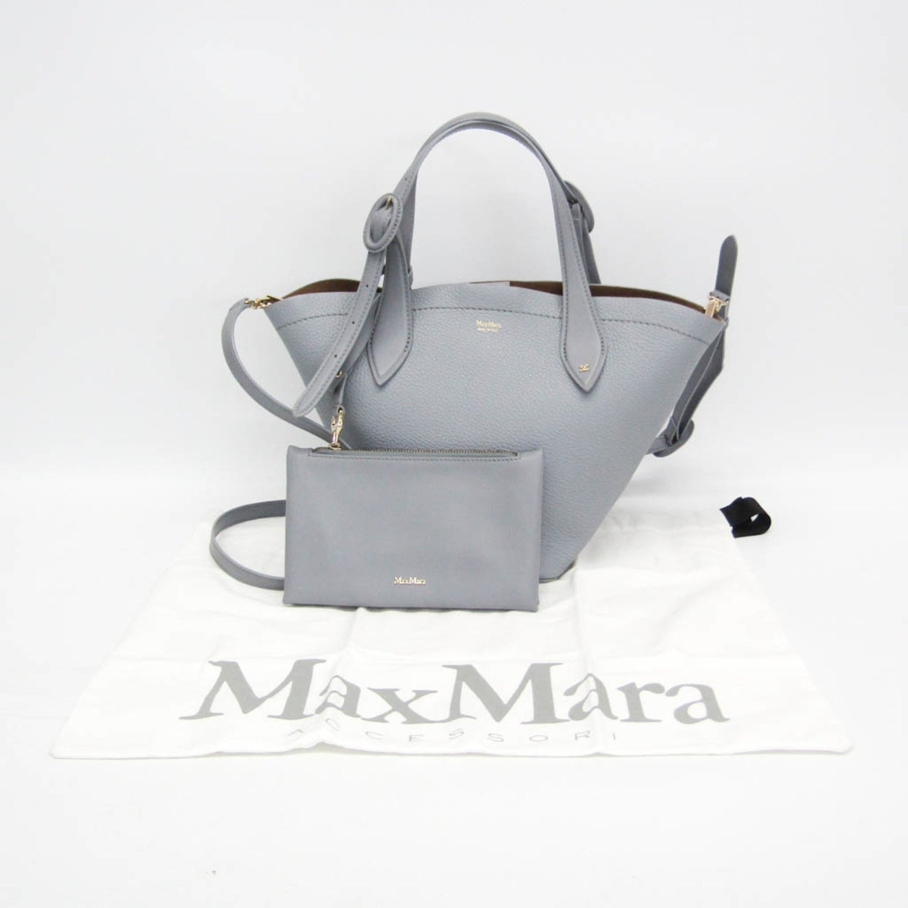 Max Mara MY DEAR Leather Shoulder Bag,Tote Bag Light Gray