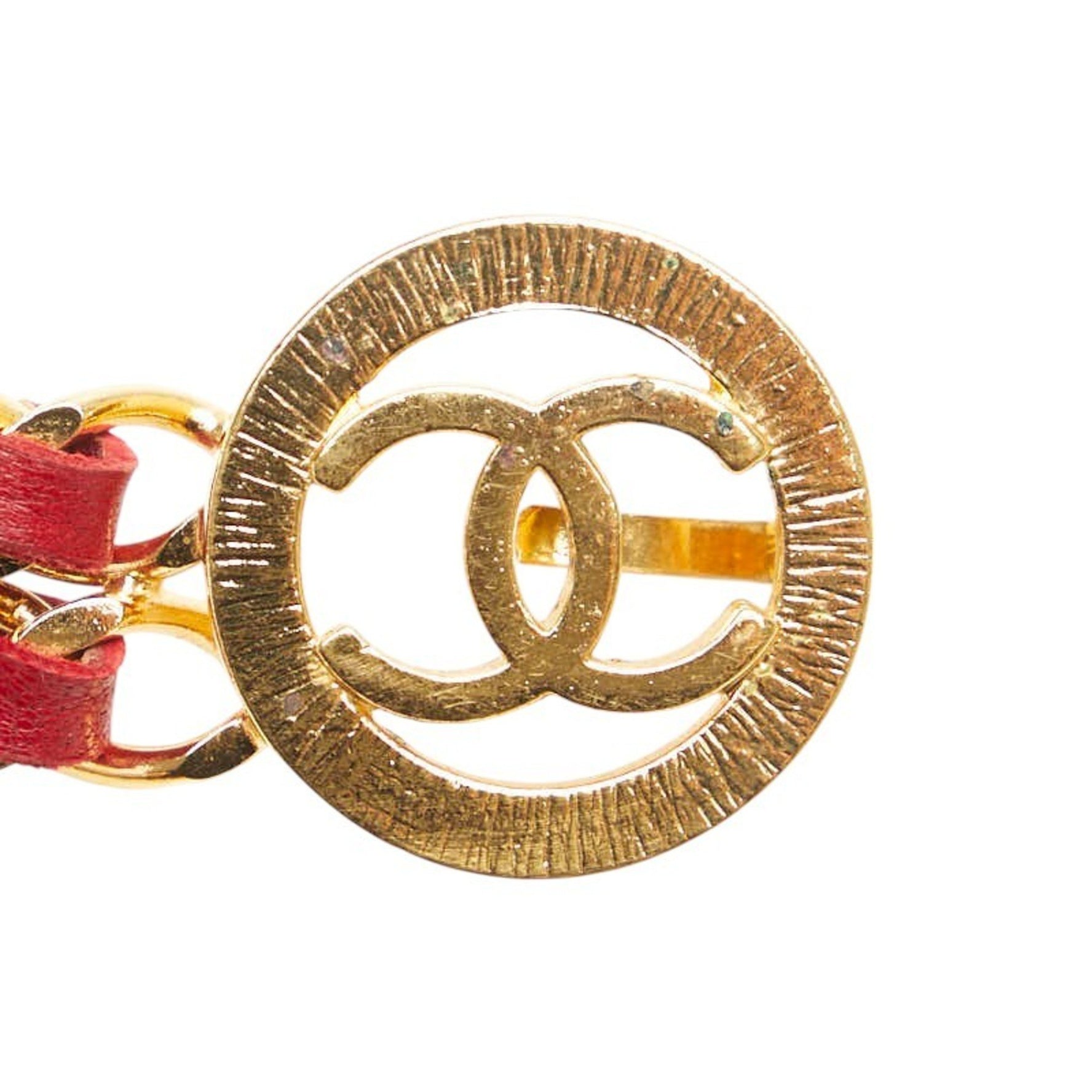 Chanel Coco Mark Belt, Double Chain, Gold/Red Plated Leather