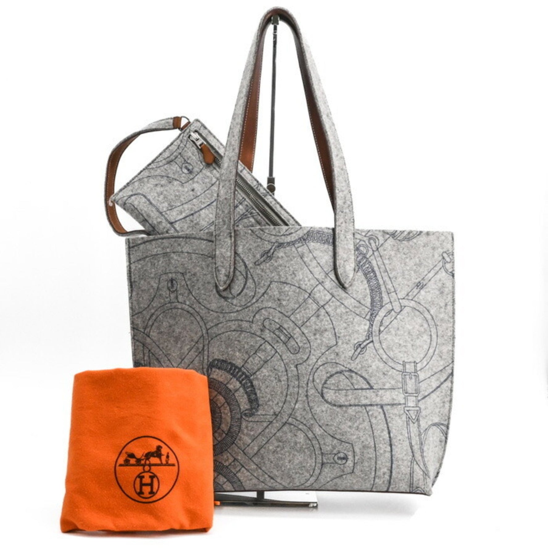 HERMES Karimi MM Tote Bag, Felt and Leather, Men's/Women's, #□L