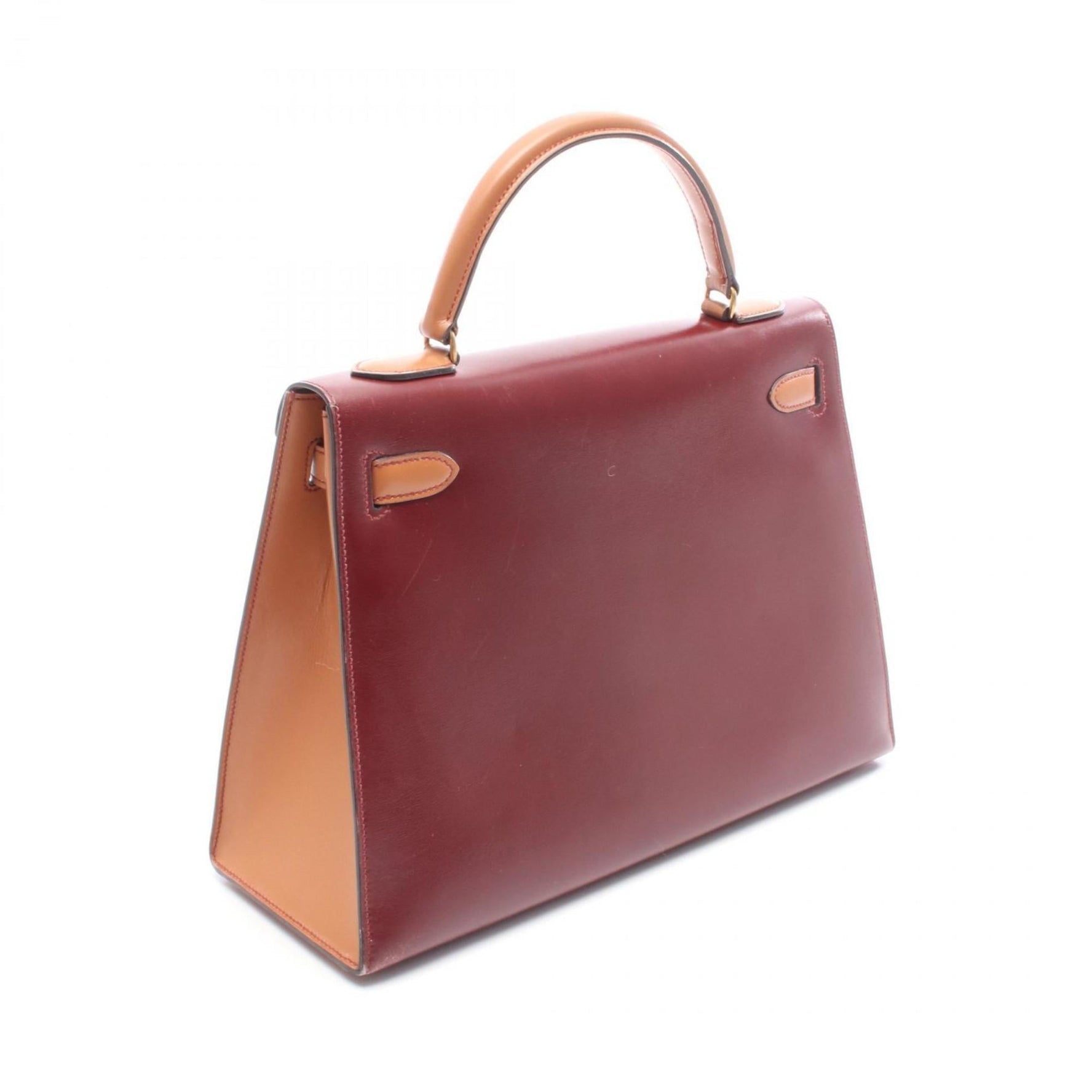 Hermes Hermès Kelly 32 Tricolore Rouge Vif H Natural Handbag Bag in Box Calf Leather (Cowhide) for Women, Red, Bordeaux, and Brown