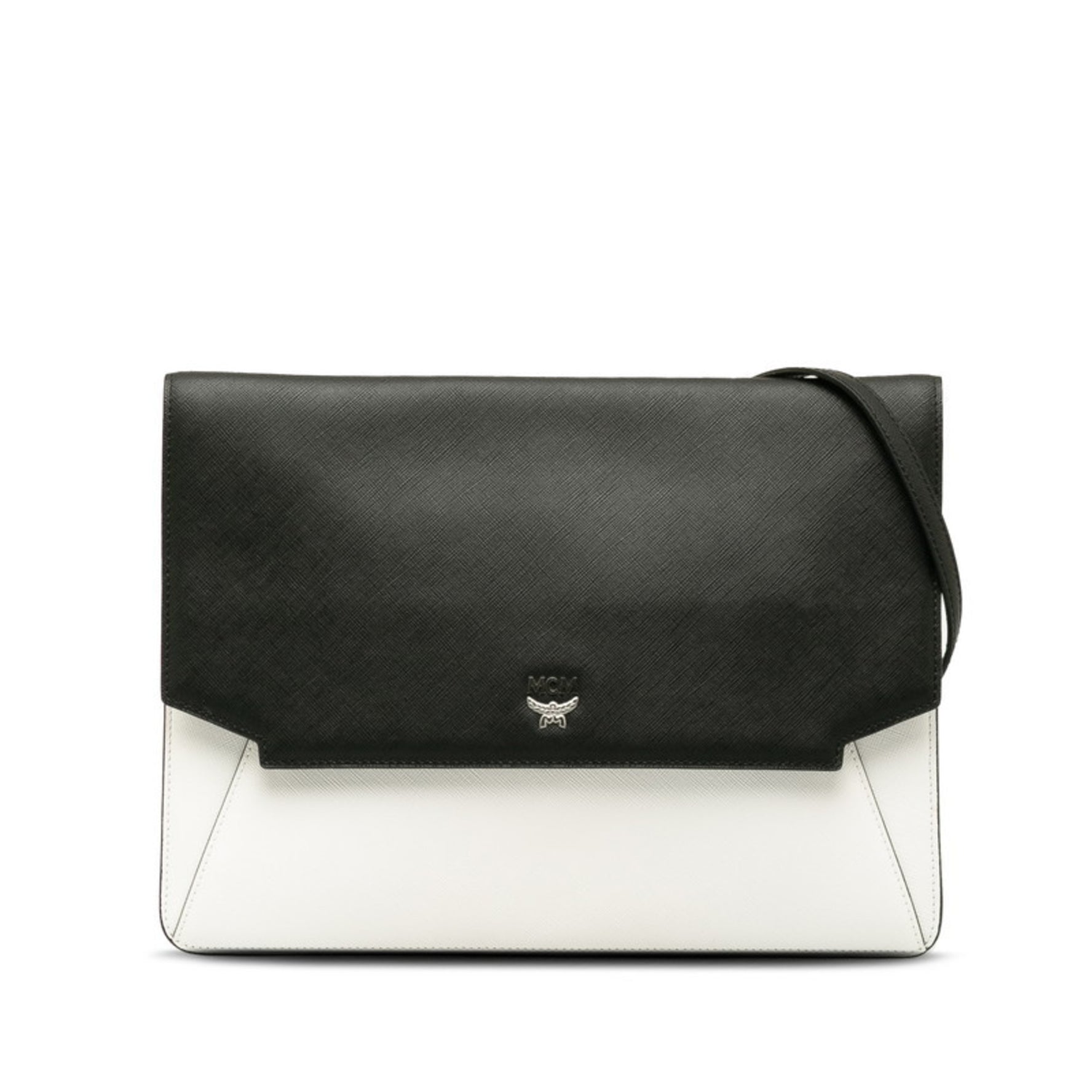 MCM Flat Shoulder Bag Black White Leather