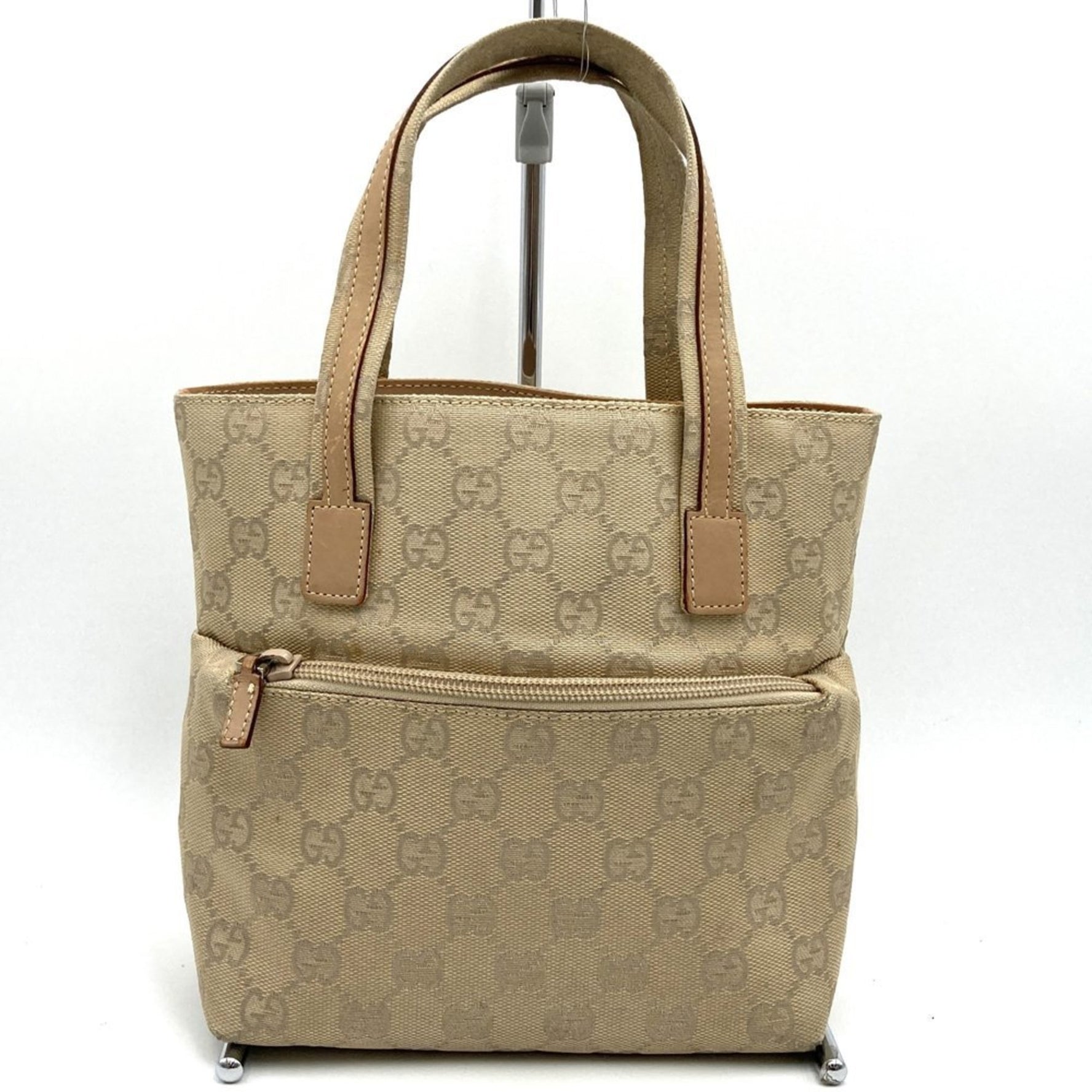 GUCCI 002 1079 Handbag Tote Bag GG Canvas Leather