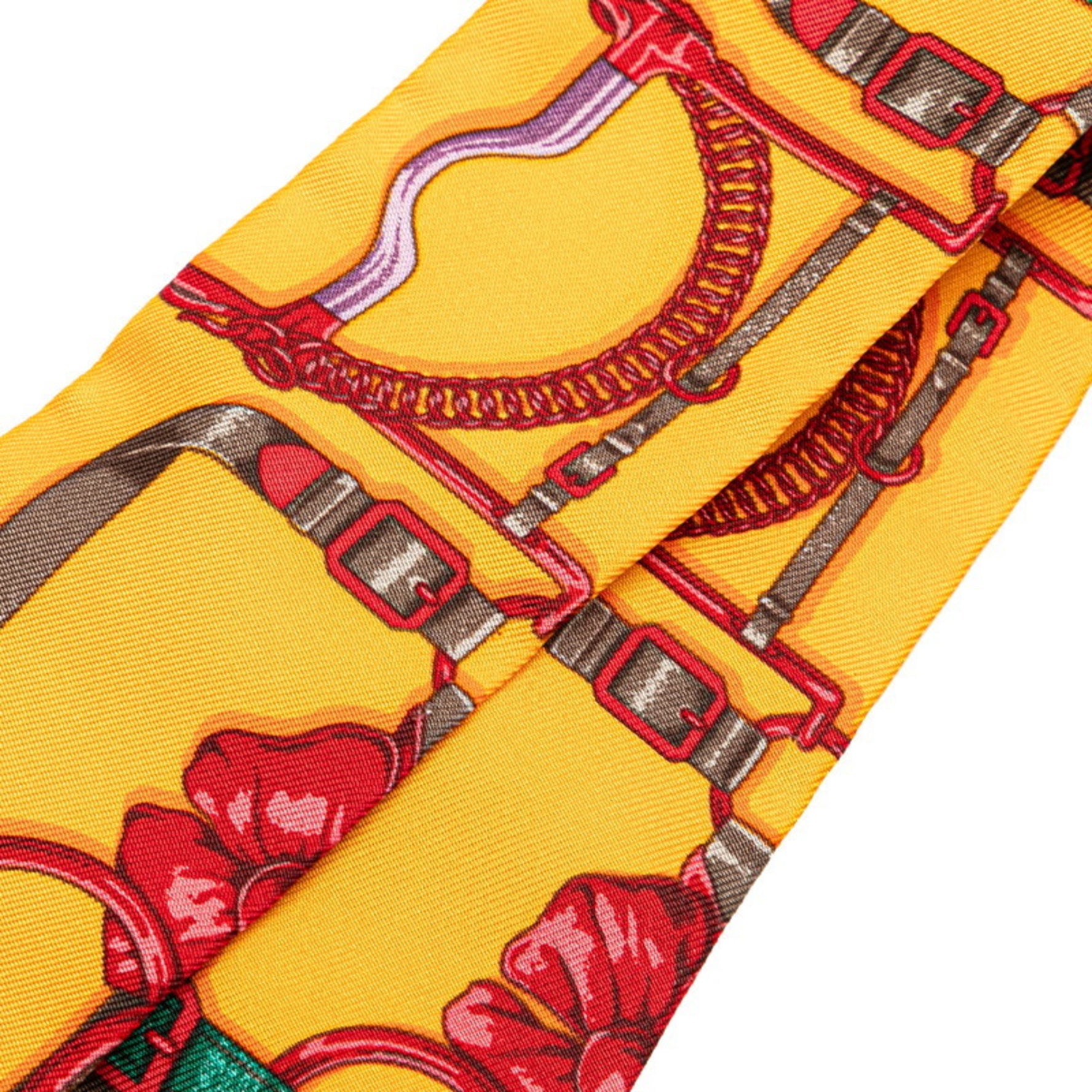 Hermes Twilly Belt Ribbon Motif Scarf Muffler Orange Red Multicolor Silk