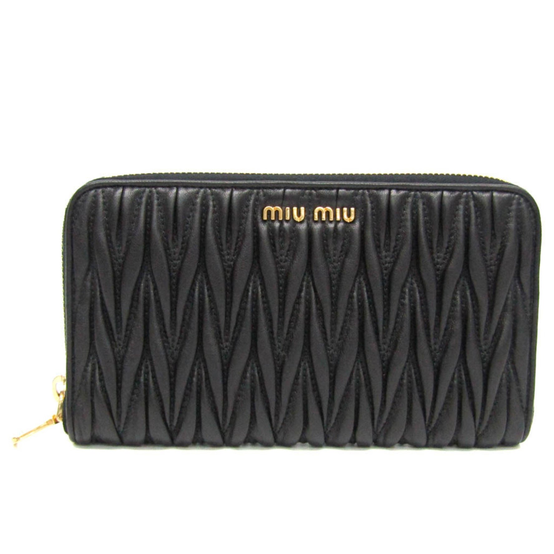 Miu Miu Matelasse 5M0506 Women's Leather Long Wallet (bi-fold) Black