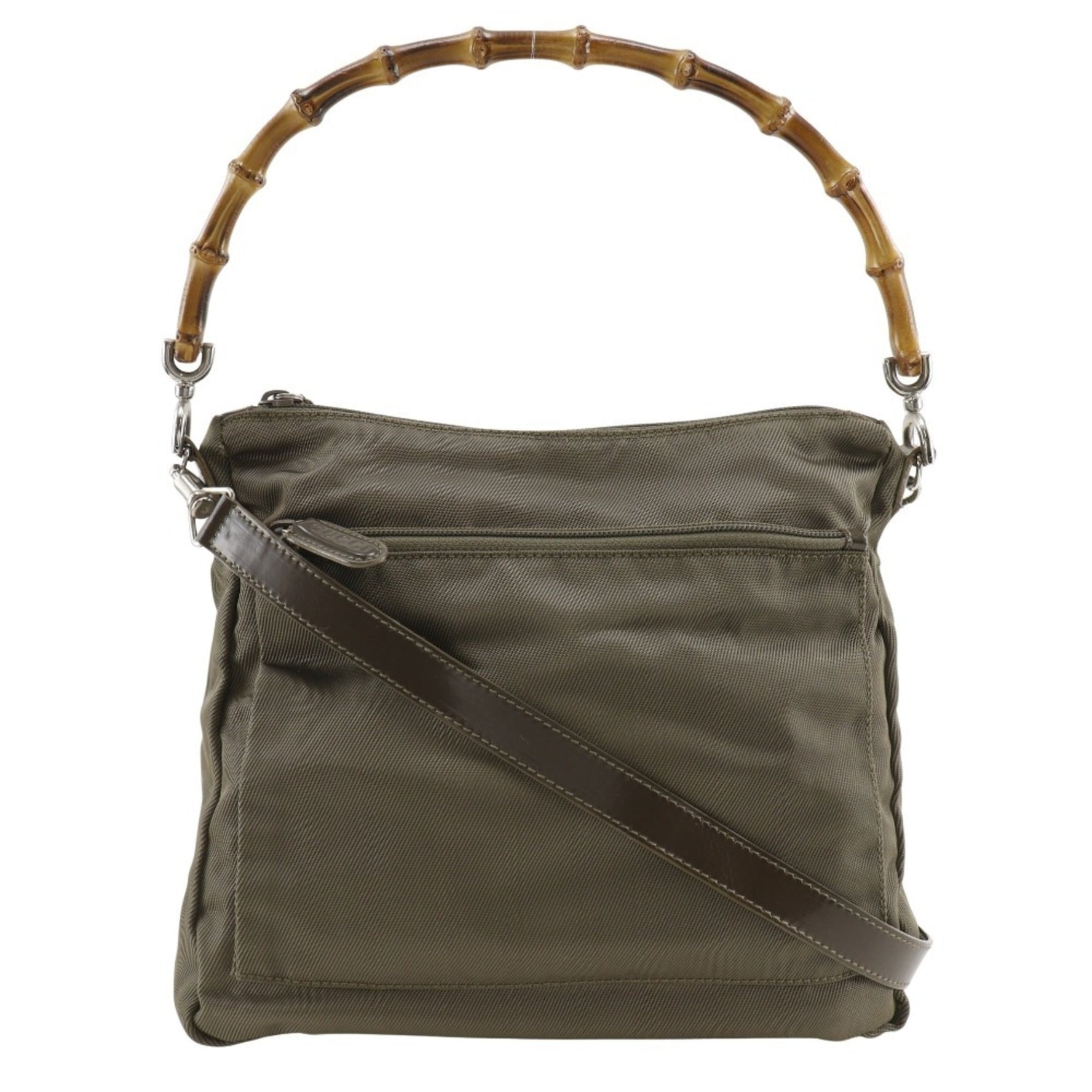 GUCCI Bamboo Shoulder Bag 000.2404.0509 Nylon Canvas Khaki 2way One Belt Women's