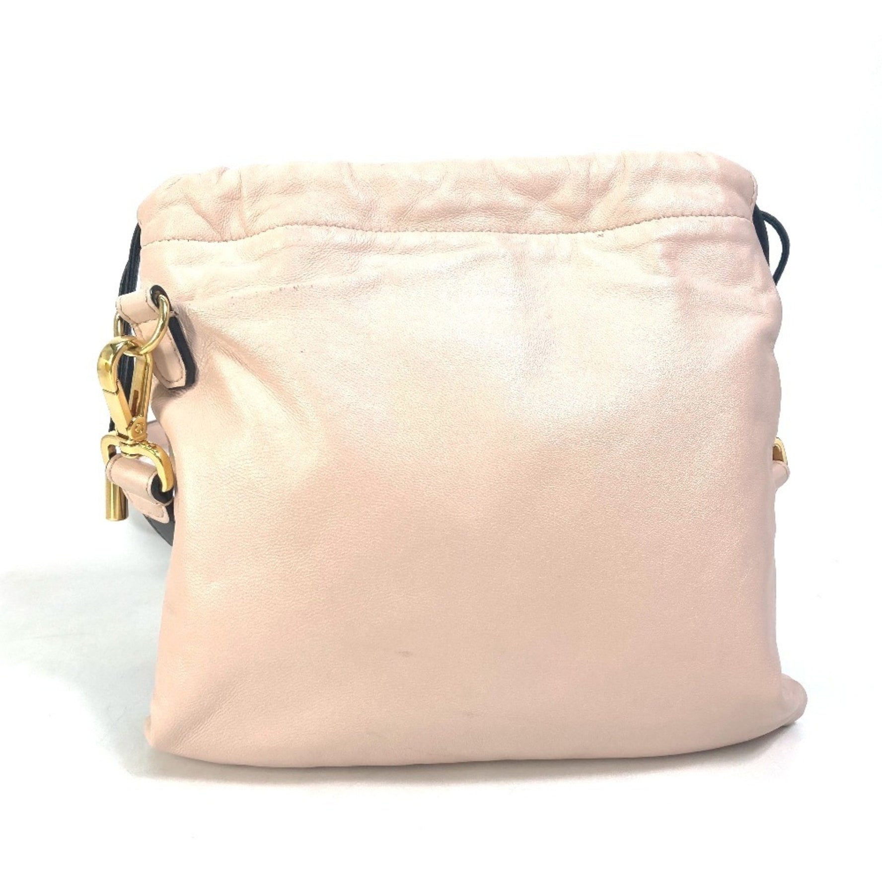FENDI Drawstring Pouch/Pouch/Pack Slim Clutch Small Shoulder Bag Leather Pink