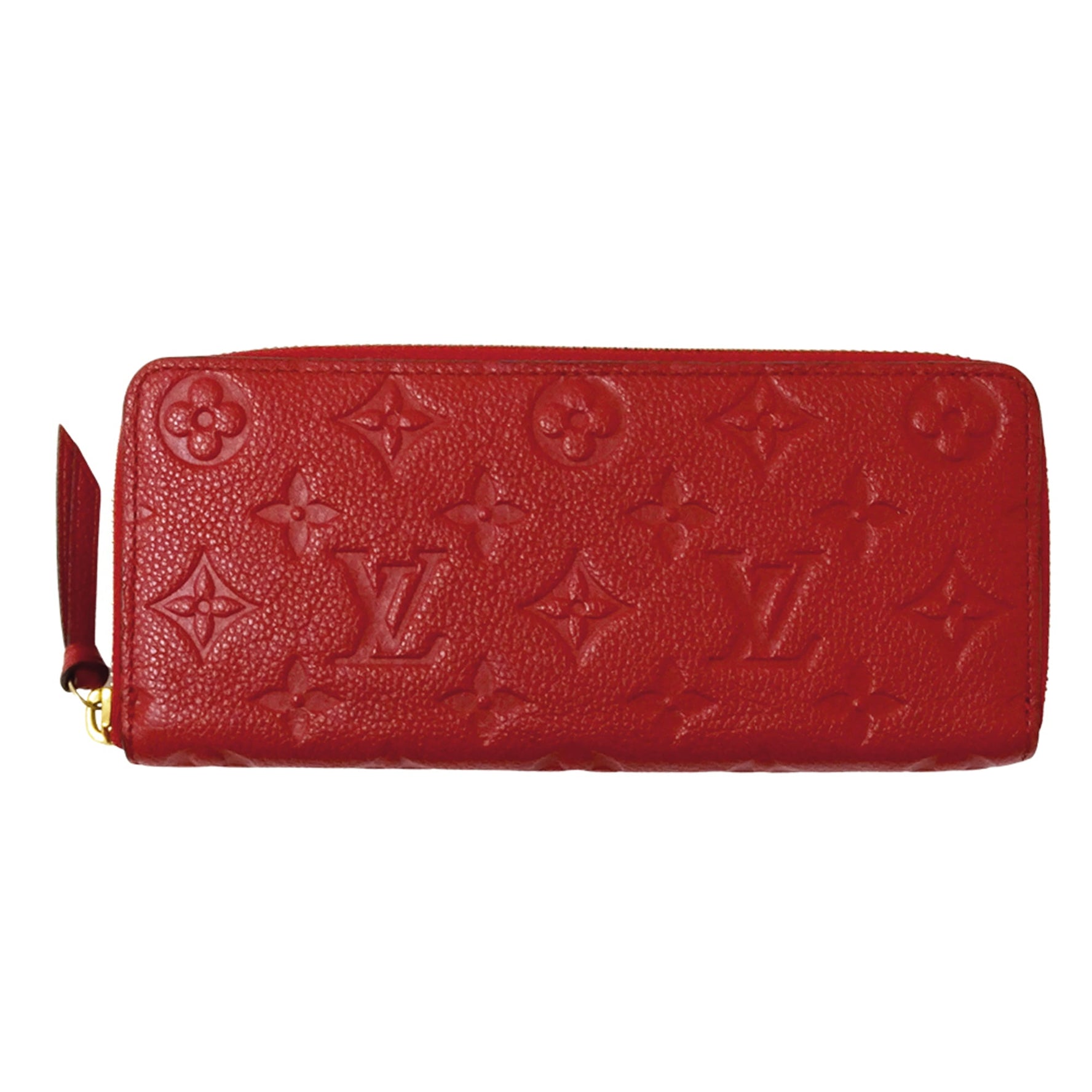 Louis Vuitton Monogram Empreinte Long Wallet, Portefeuille Clemence Scarlet, Red, Round Zipper