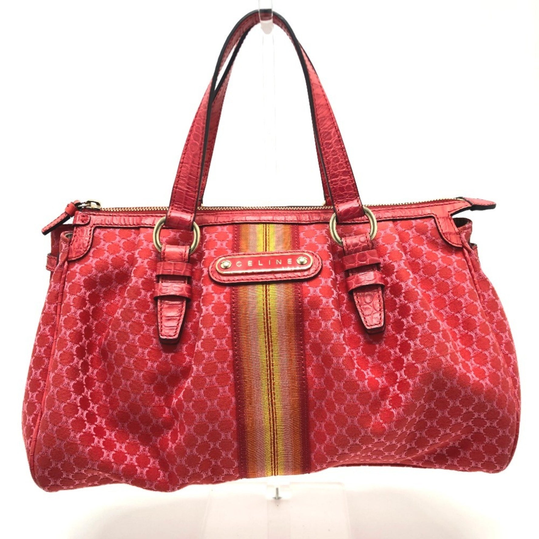 CELINE Macadam Tote Bag, Canvas/Leather, Red