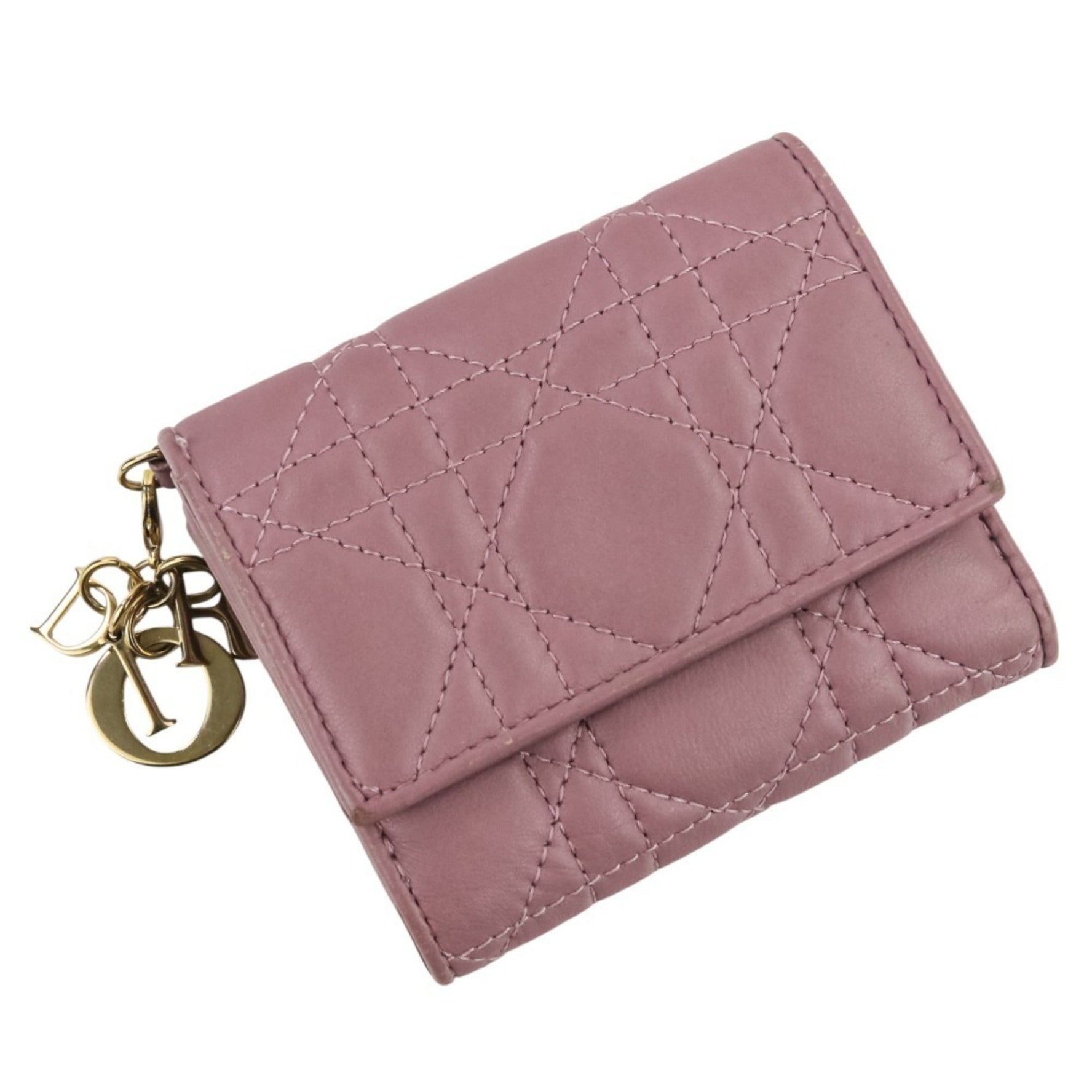 Christian Dior Lady Cannage Lotus Wallet Tri-fold in Lavender
