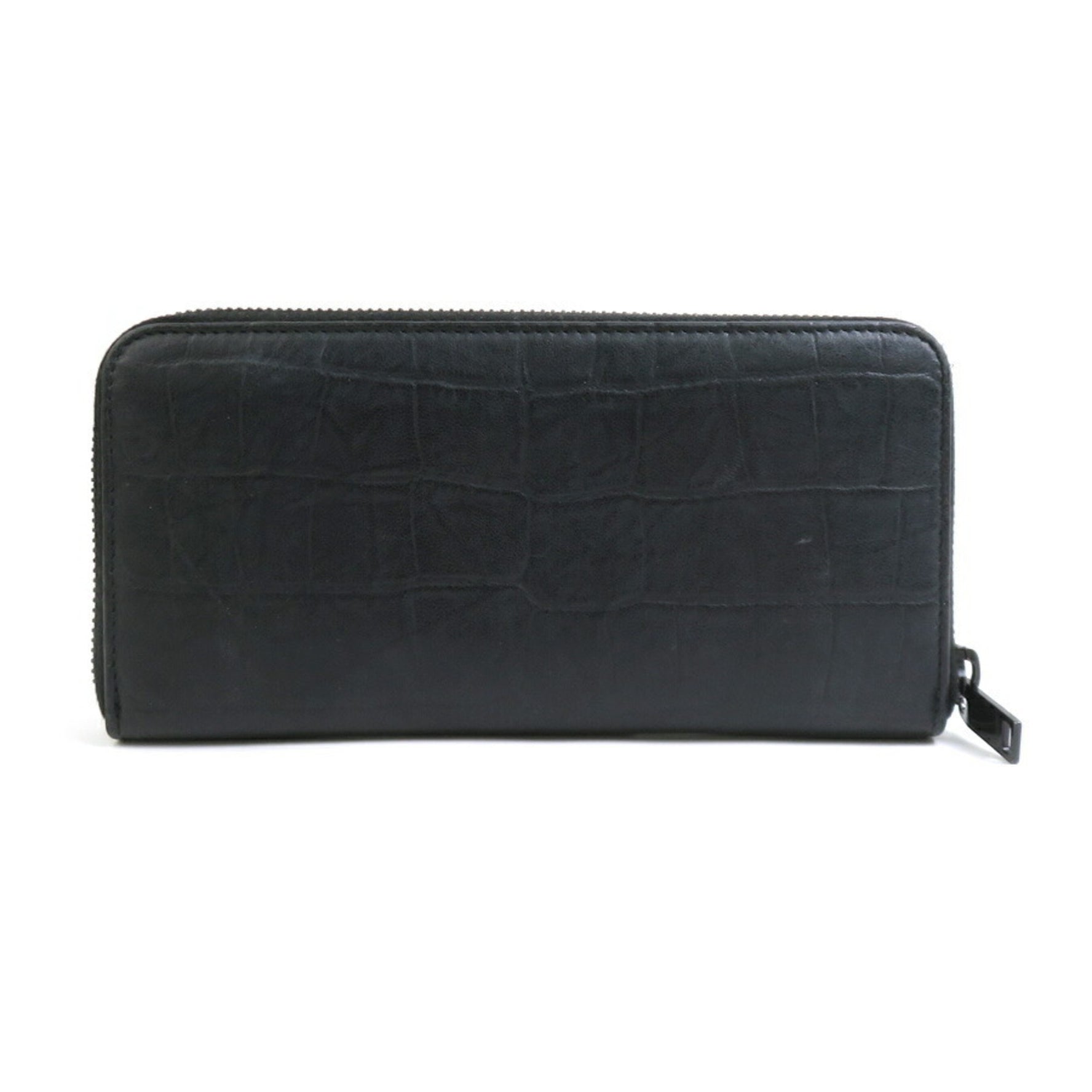 Saint Laurent SAINT LAURENT Round Long Wallet Embossed Leather Black Men's Women's r10463a
