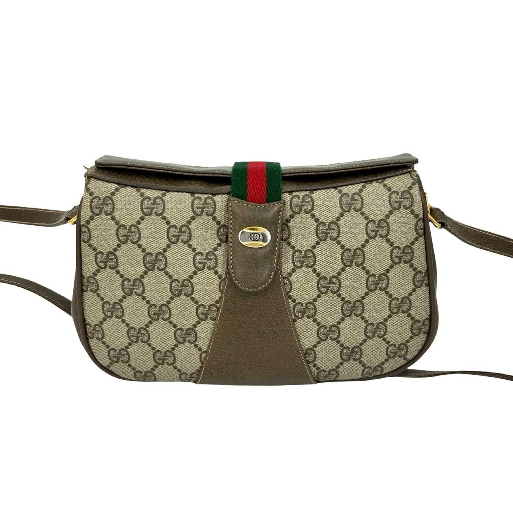 GUCCI Old Vintage Sherry Line GG Logo Hardware Leather Shoulder Bag
