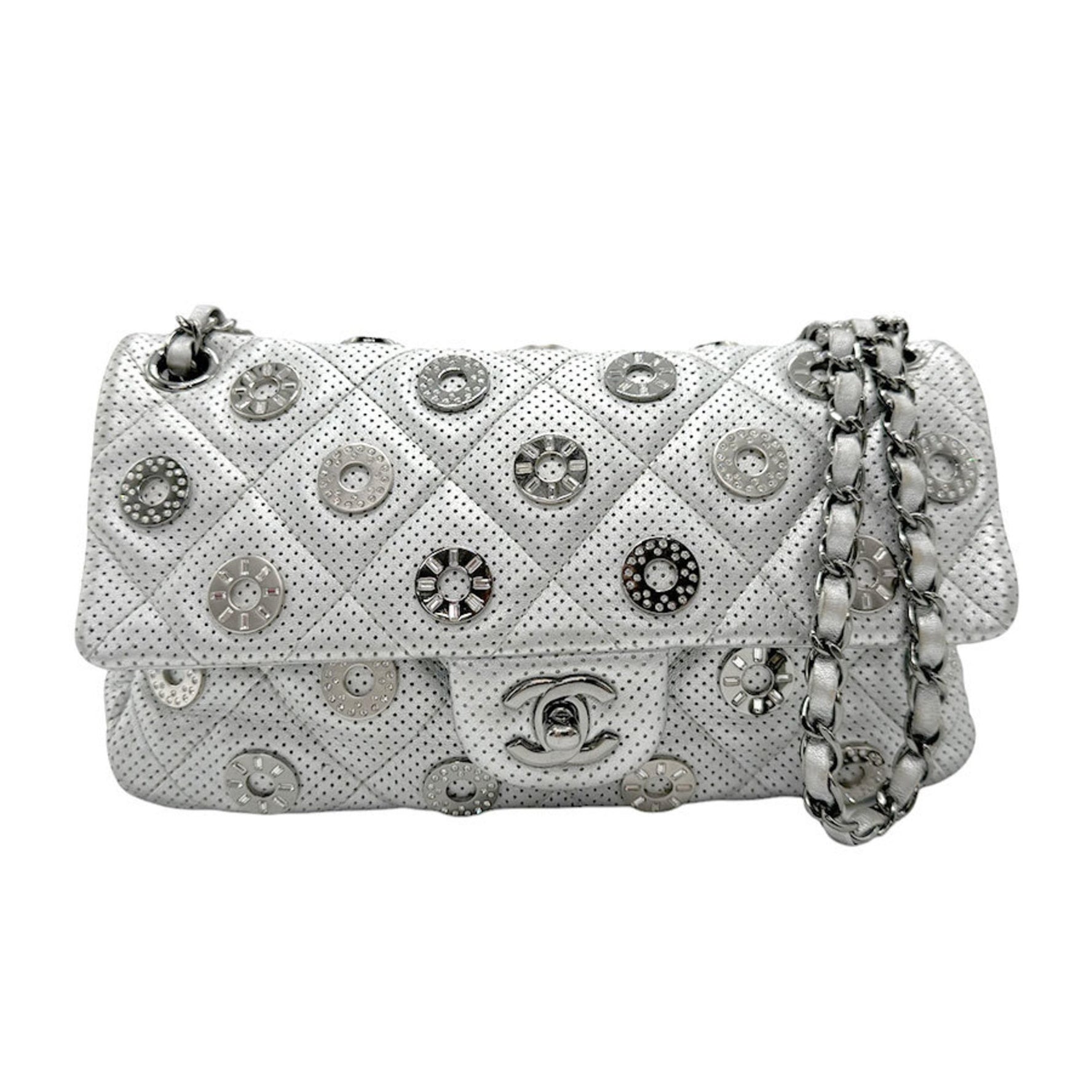 CHANEL Shoulder Bag Matelasse Leather Metal