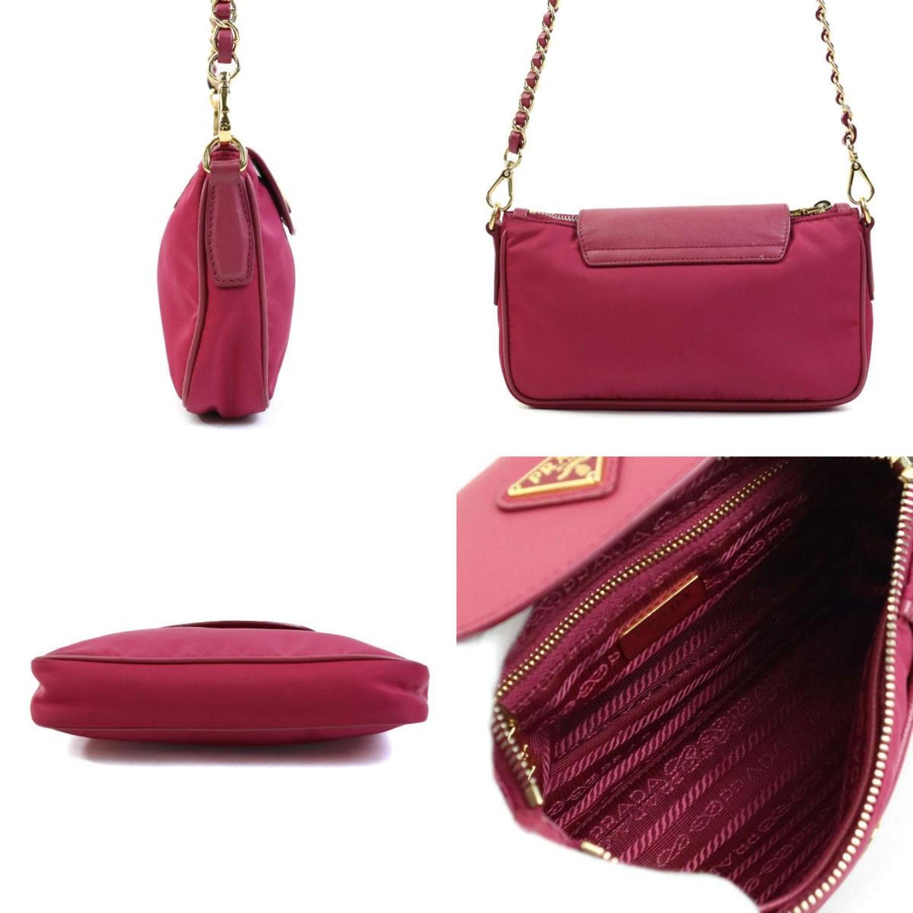 PRADA Shoulder Bag Nylon Leather Magenta Gold Women's e58762k