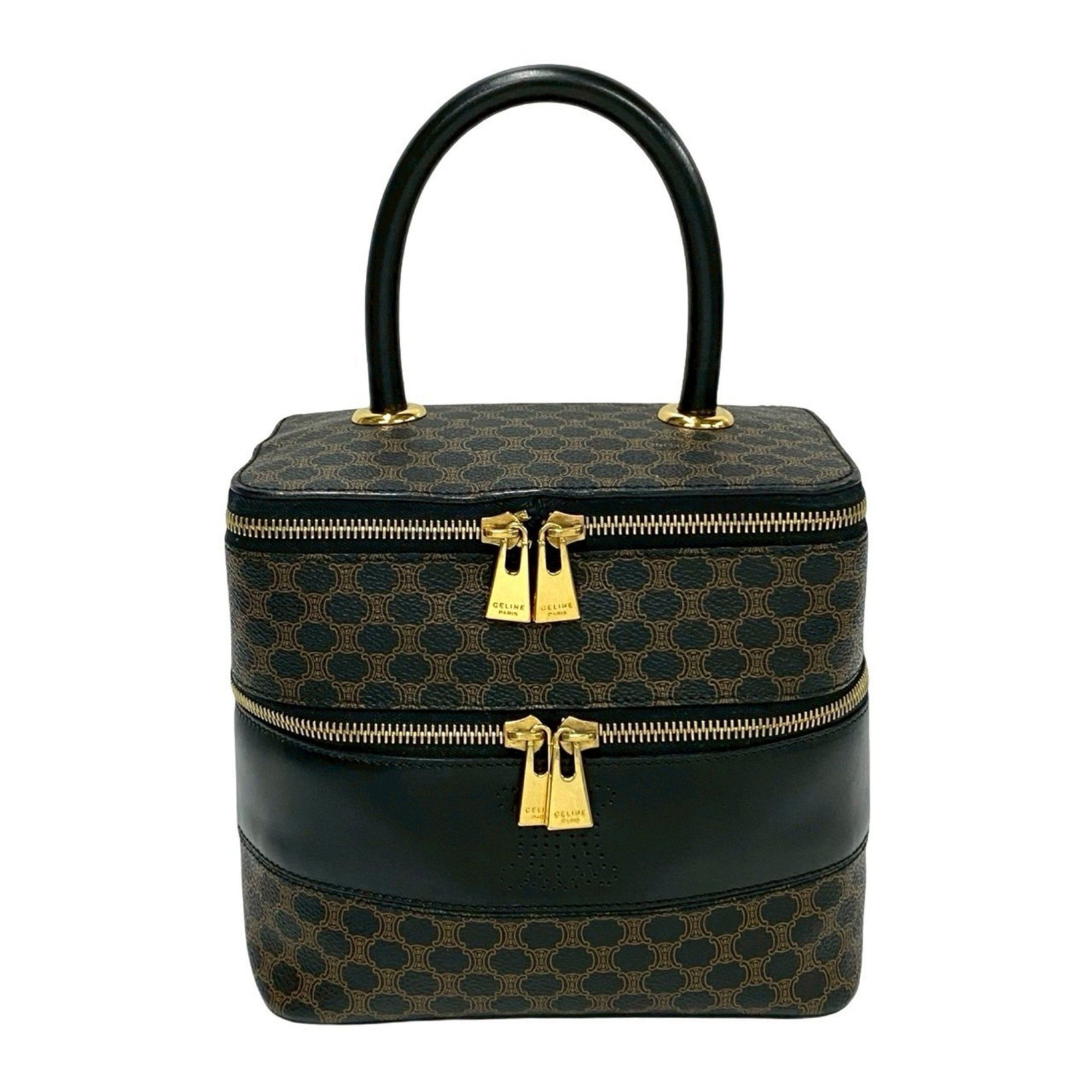 CELINE Macadam Blason Triomphe Leather Handbag Vanity Bag Black