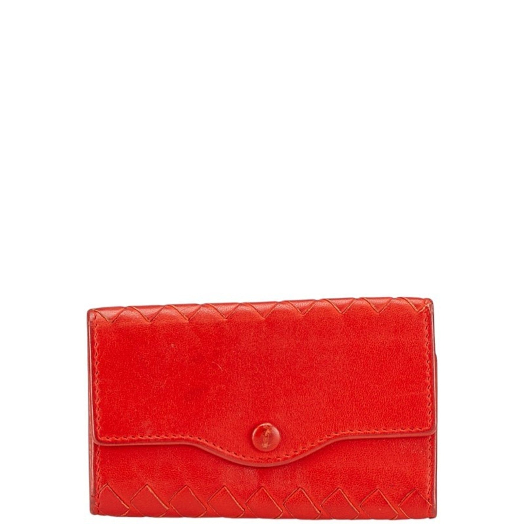 Bottega Veneta Intrecciato key case in red leather .