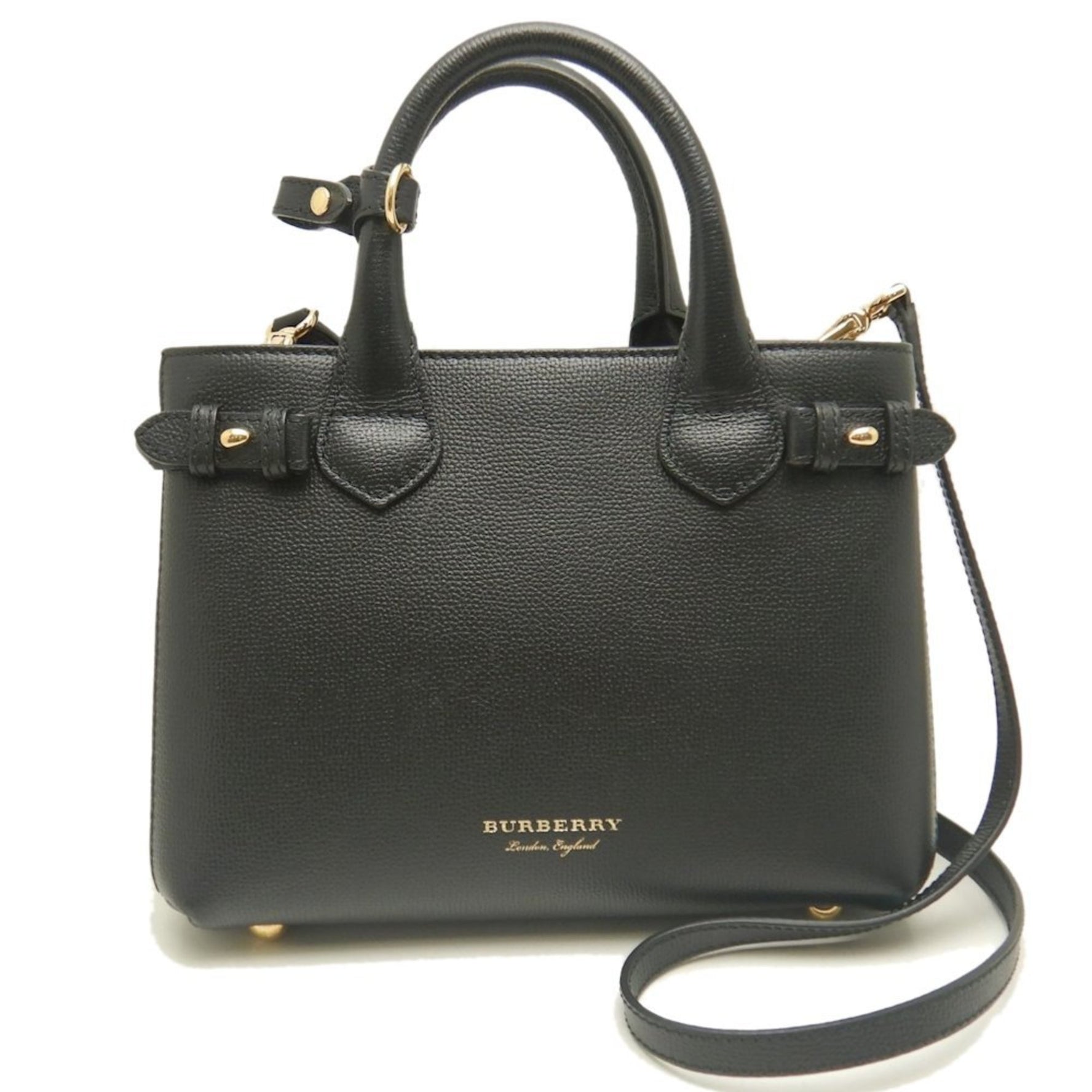 BURBERRY Small Banner Nova Check Handbag Leather and Canvas Black/Brown