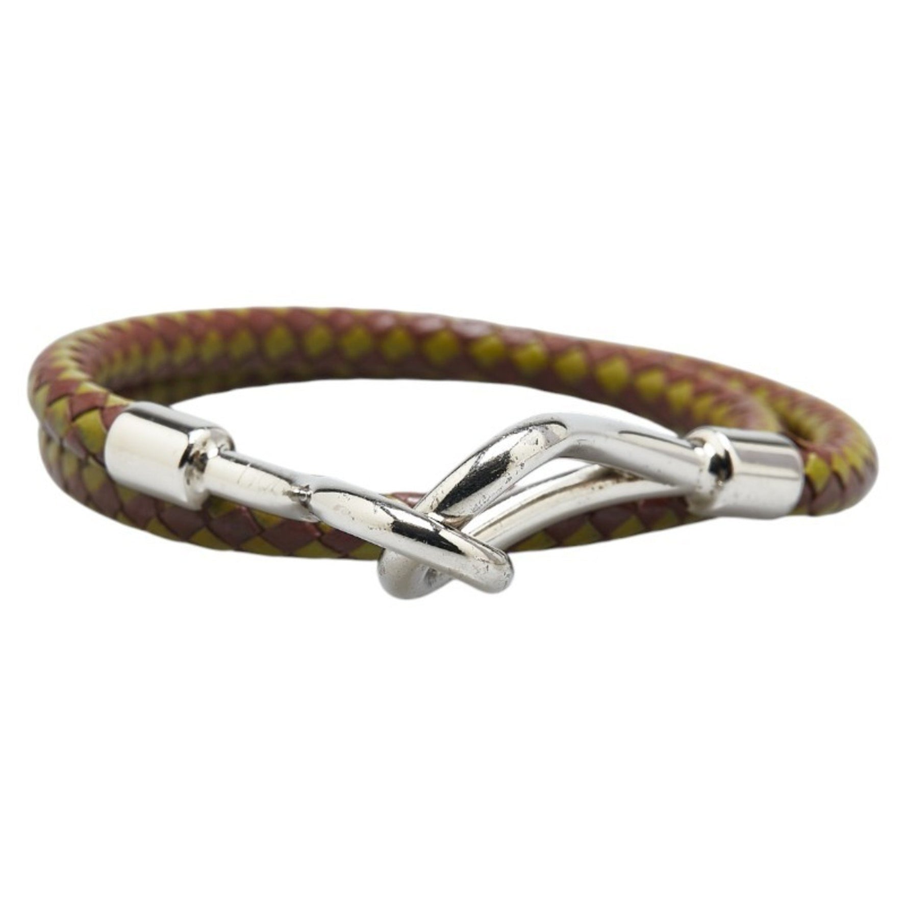 Hermes Jumbo Bracelet Brown Green Leather Women's HERMES