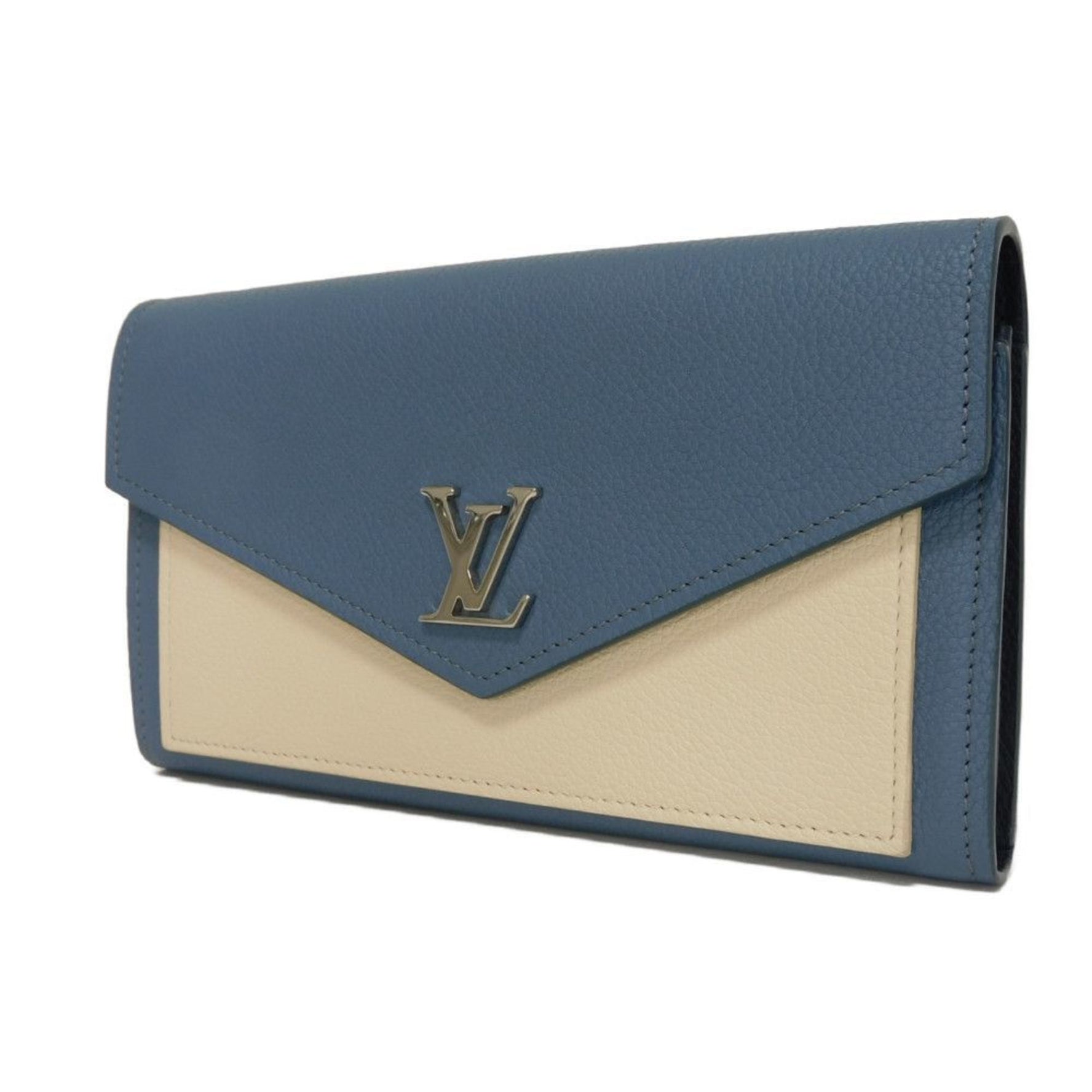 Louis Vuitton My Lock Me Portefeuille Long Wallet with LV Signature Beige Two-Tone Snap Buttons and Blue Jean Women