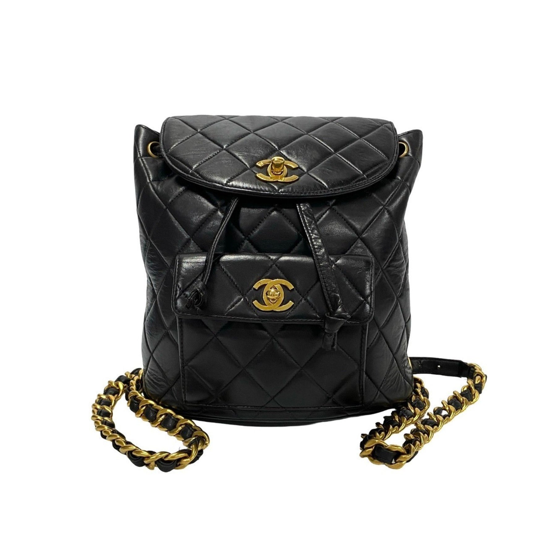 CHANEL Matelasse Coco Mark Lambskin Leather Chain Backpack Daypack
