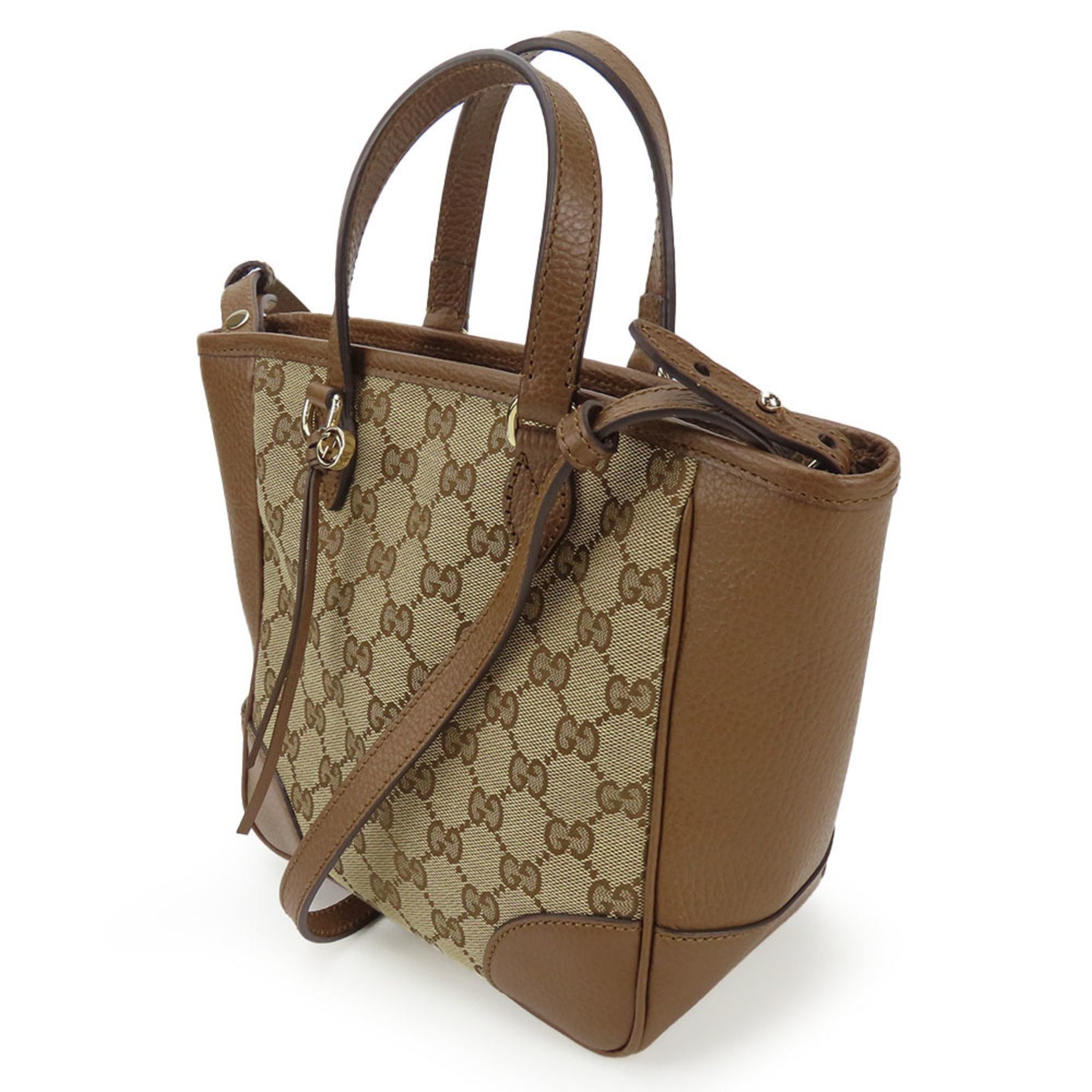 Gucci Handbag Leather GG Canvas Brown Beige Shoulder
