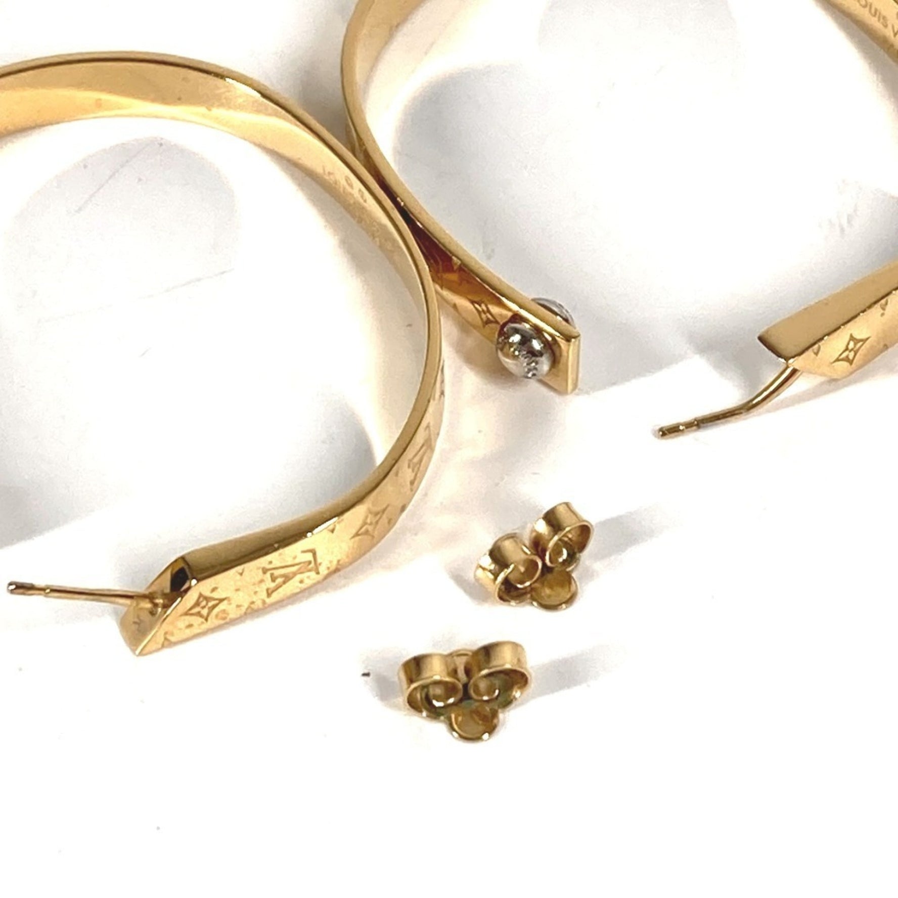 LOUIS VUITTON Monogram Nanogram Hoop Earrings, Logo, Metal