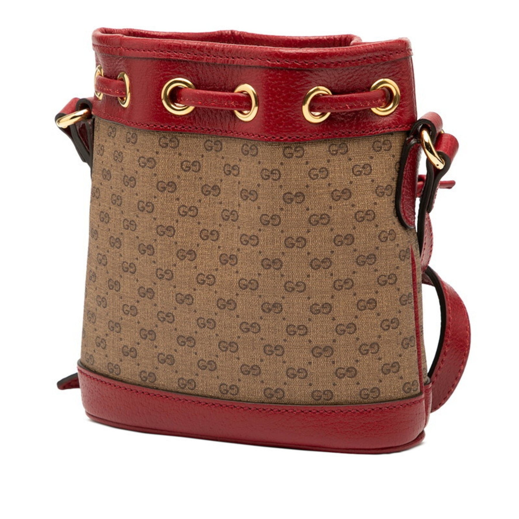 Gucci x Doraemon Micro GG Supreme Mini Bucket Bag Shoulder Brown and Red Leather