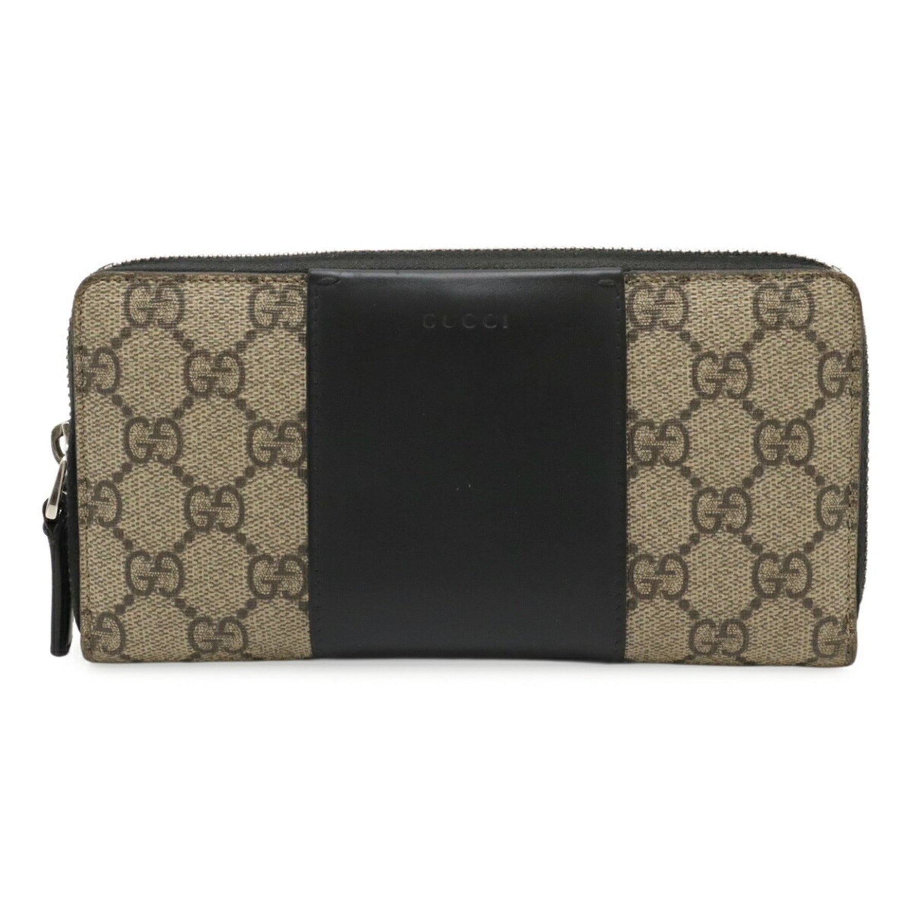 GUCCI Eden GG Supreme Round Long Wallet PVC Leather Beige Black