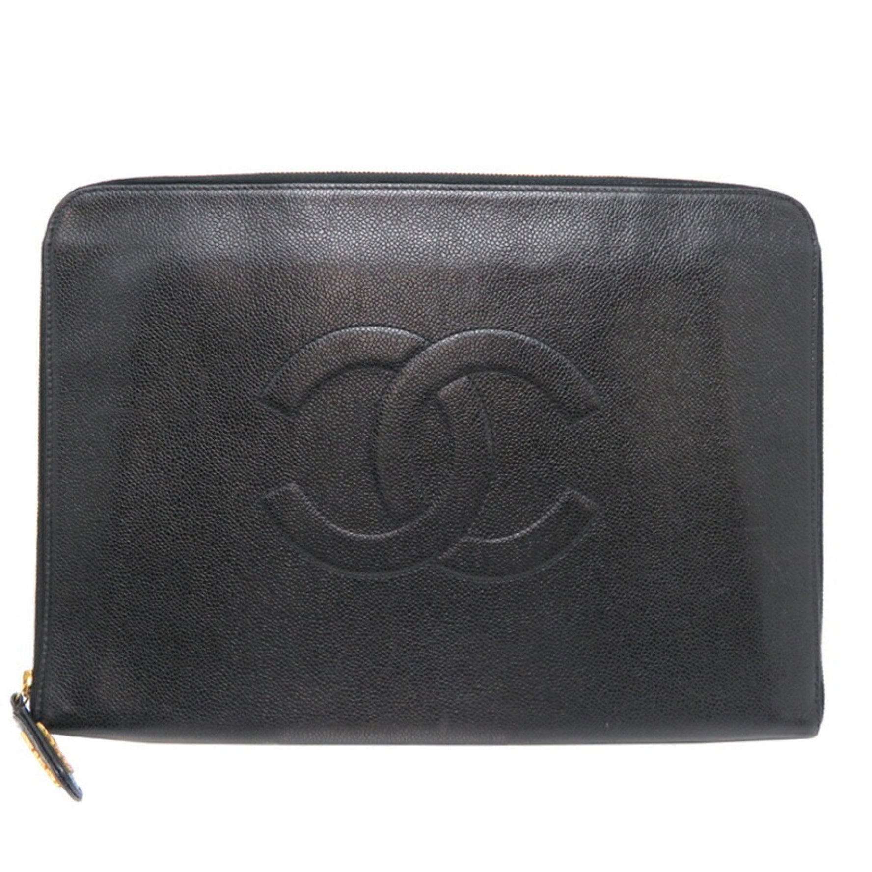 Chanel Coco Mark PC Case Women's and Men's Clutch Bag Caviar Skin Black