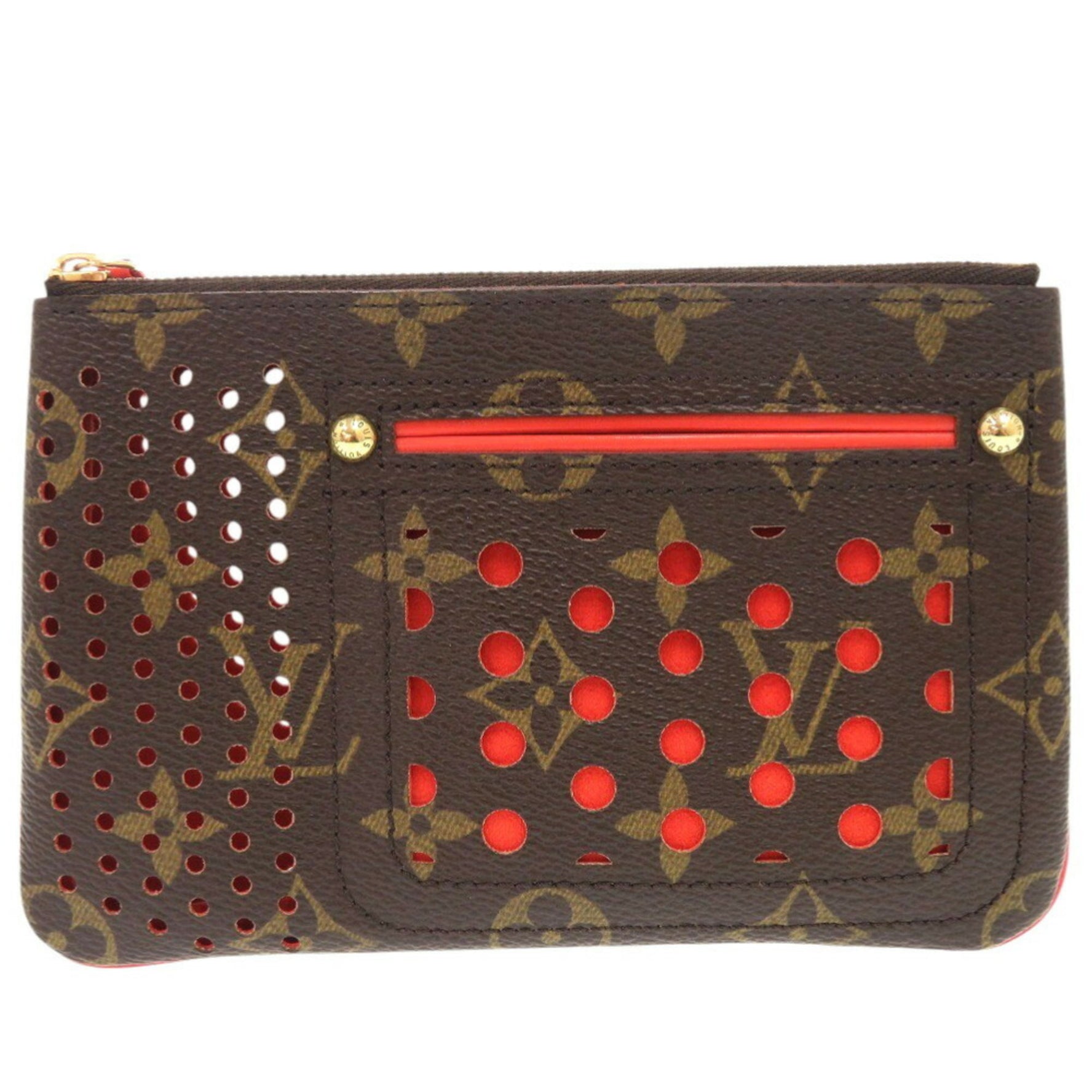 Louis Vuitton Pochette Plat Monogram Perforated Orange Pouch LV VUITTON