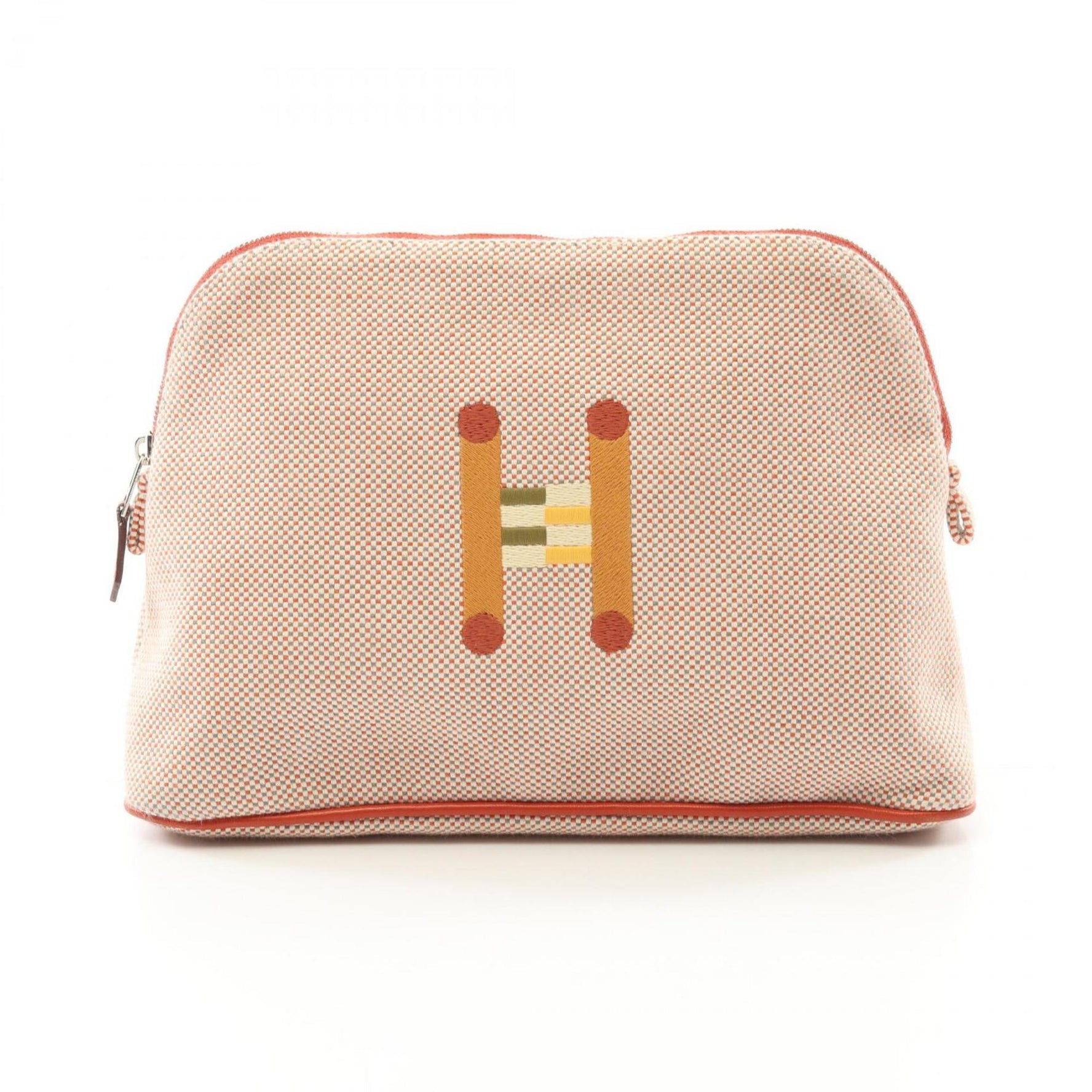 Hermes Bolide Pouch MM Crazy H Canvas Leather Red Multicolor