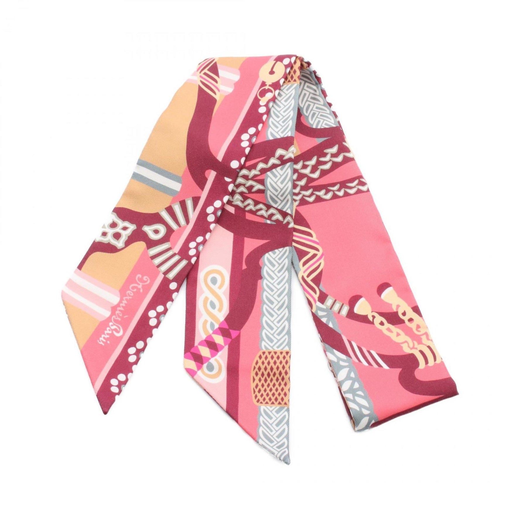 Hermes Twilly Fantaisie d'Etriers Scarf Silk Pink Multicolor
