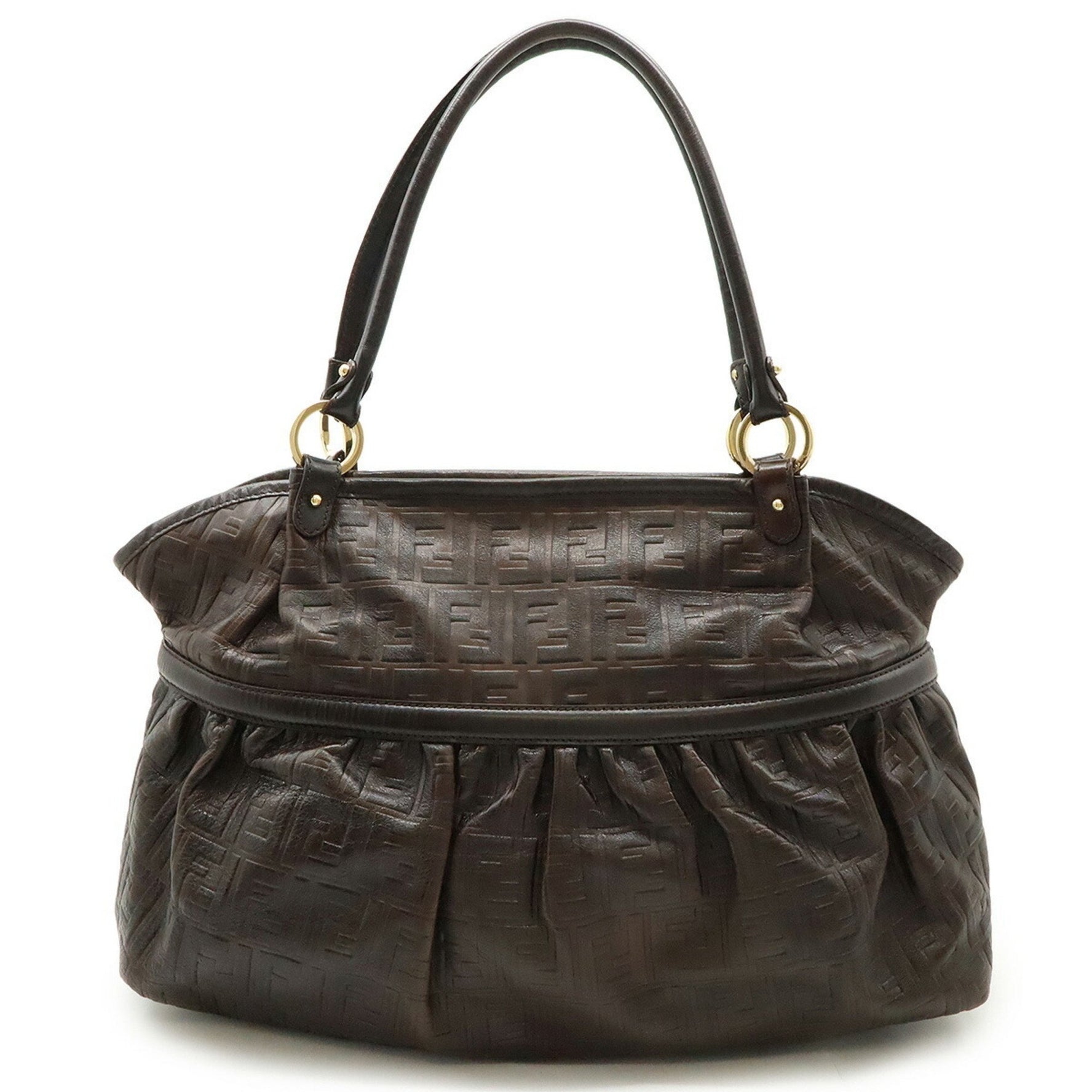 FENDI Zucca pattern chef bag, tote shoulder all leather, dark brown, 8BH186