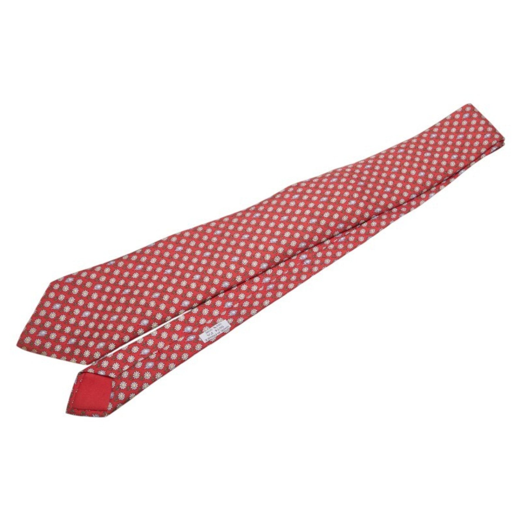 Hermes floral sunflower motif tie in red and multicolored silk .