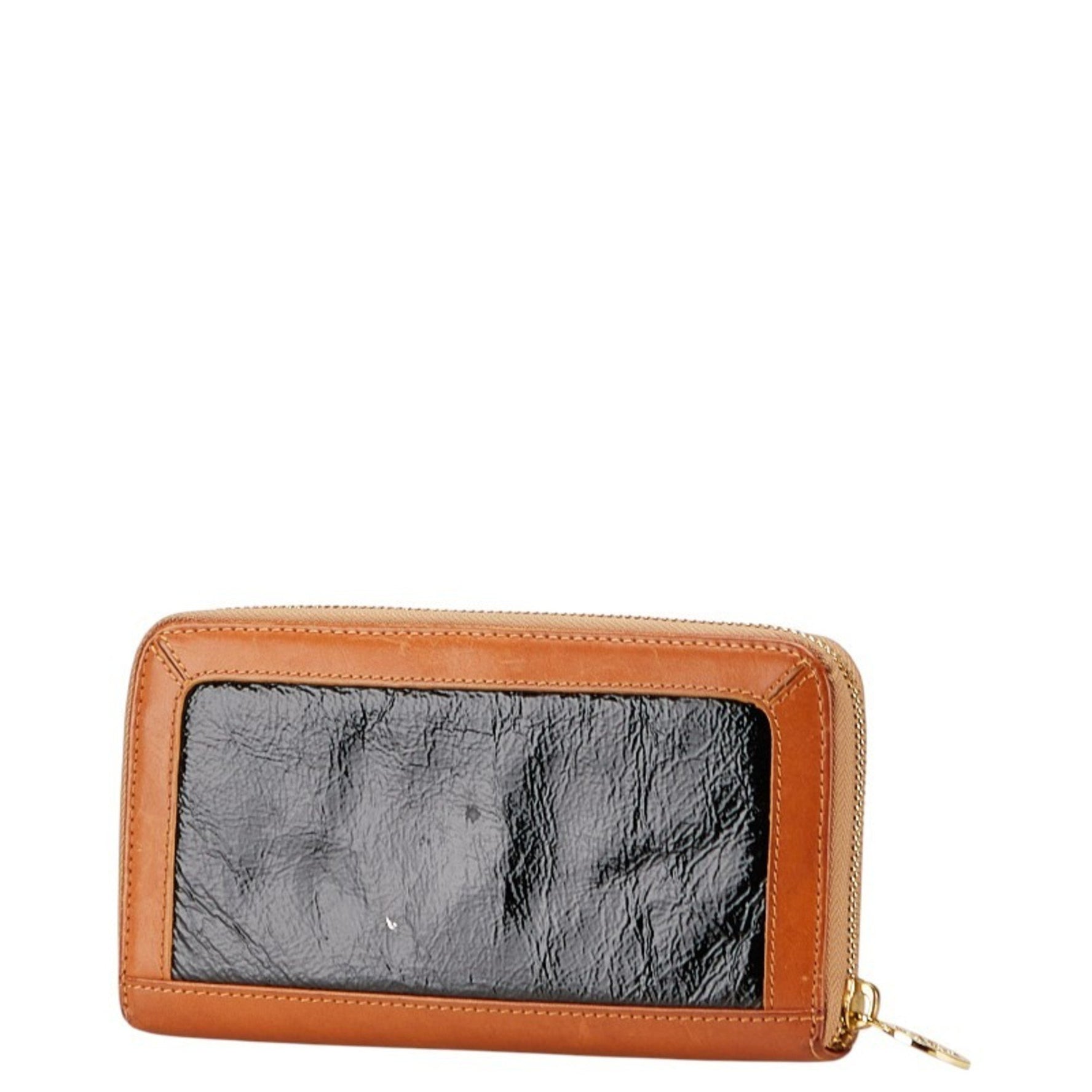 Tory Burch L-shaped zipper long wallet in brown, black, patent leather, .