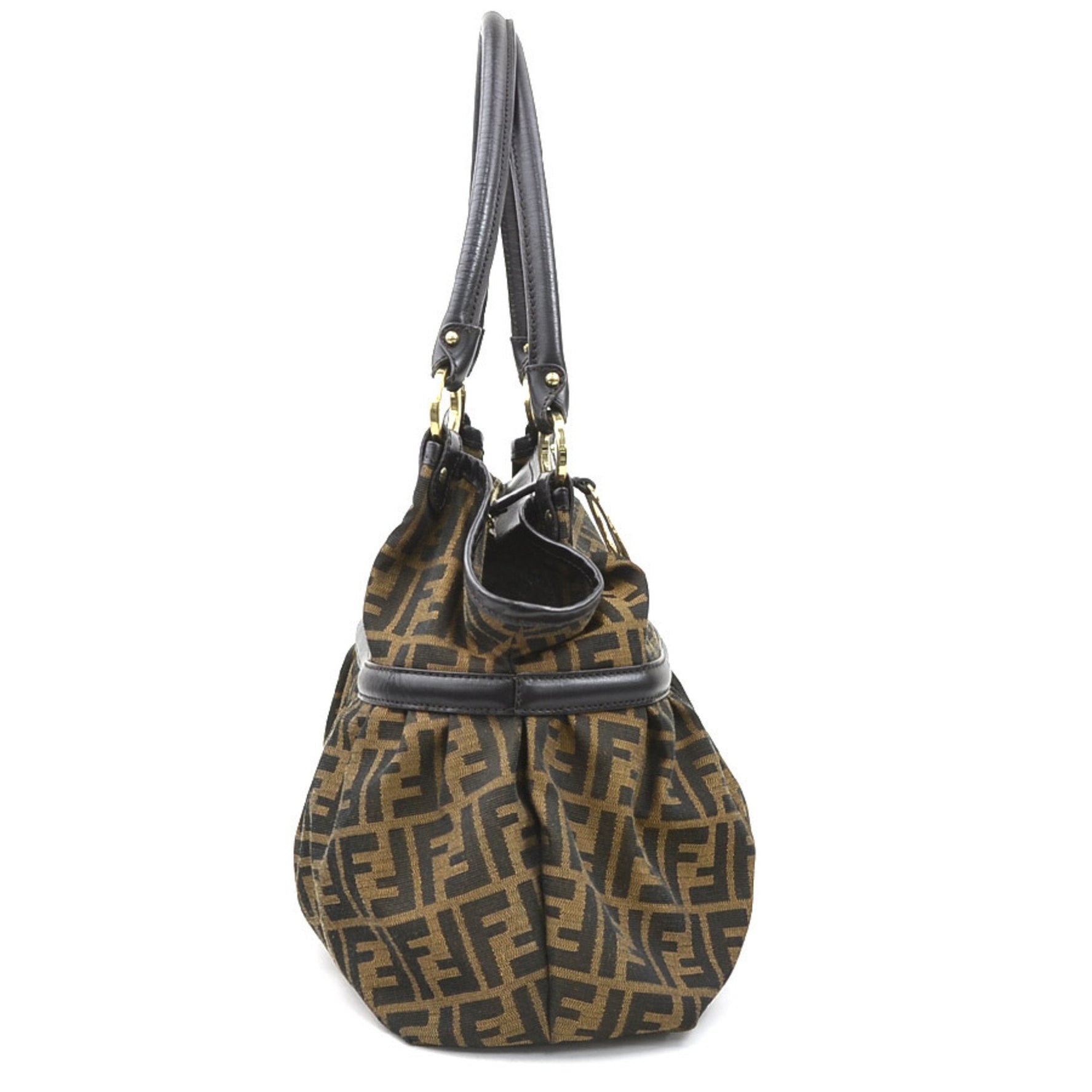Fendi Zucca Canvas and Leather Shoulder Bag in Gold