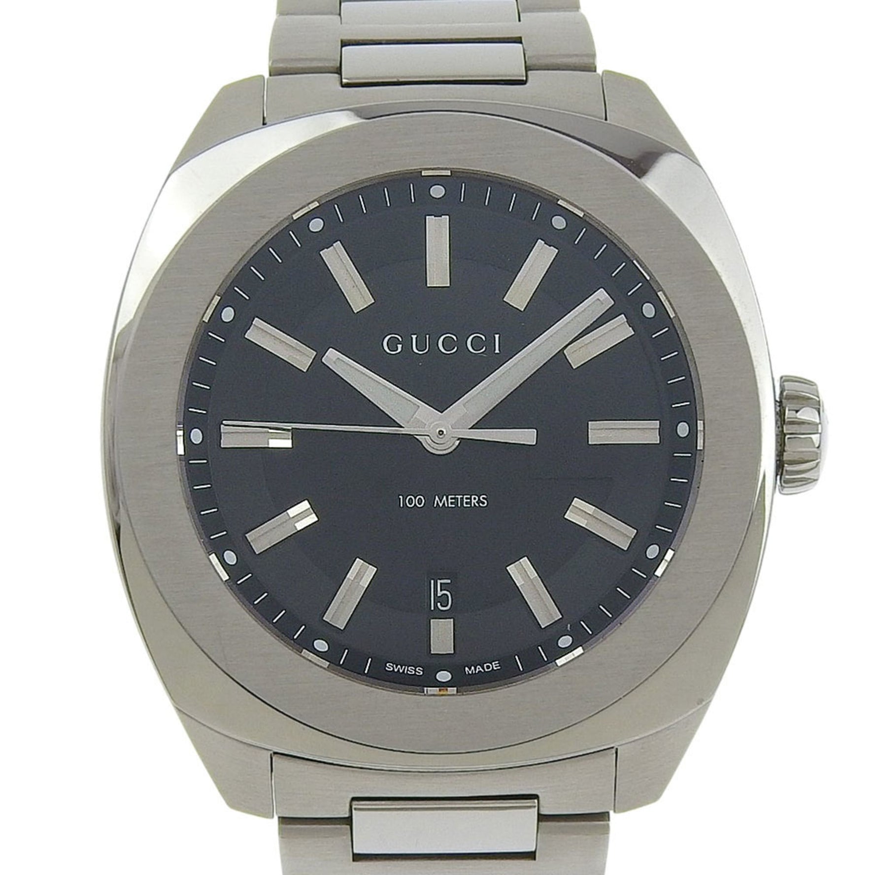 Gucci Date 142 2 Black Dial Stainless Steel Quartz Watch with Battery