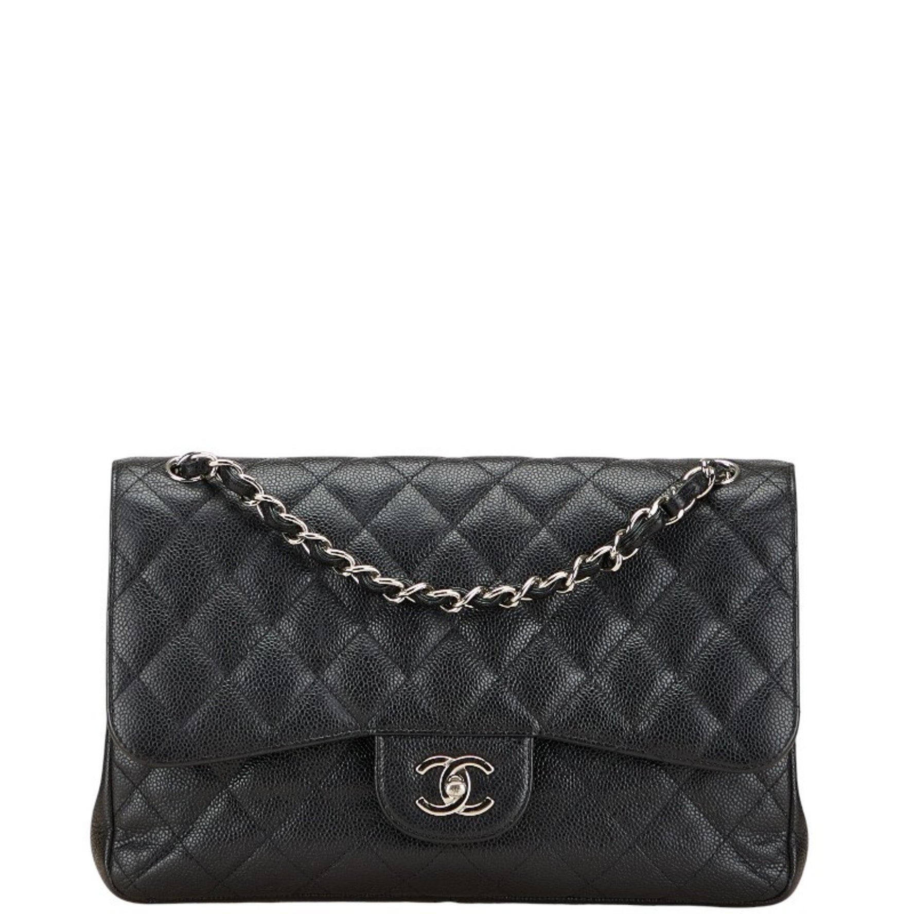 CHANEL Coco Mark Matelasse 30 Double Flap Chain Shoulder Bag in Caviar Skin