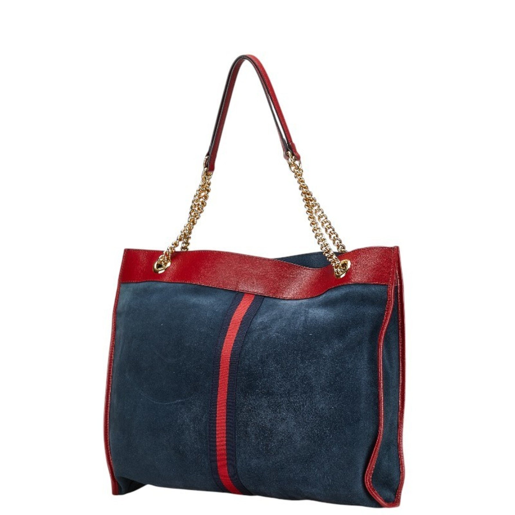 Gucci Sherry Line Raja Tiger Head Chain Tote Bag/Shoulder Bag Navy Red Leather Suede