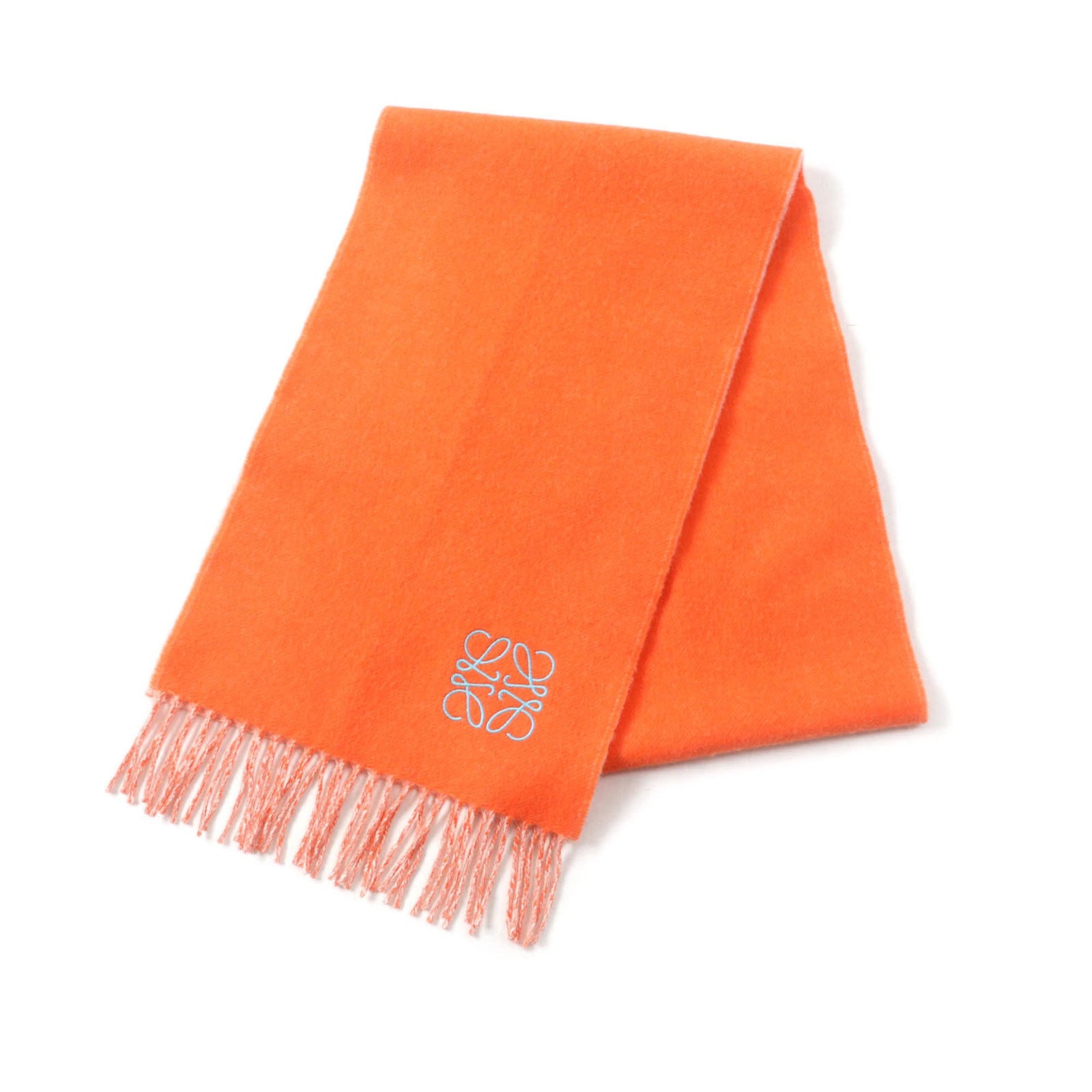LOEWE Wool and Cashmere Blend Scarf with Anagram Embroidery Fringe, Made in England, Authentic