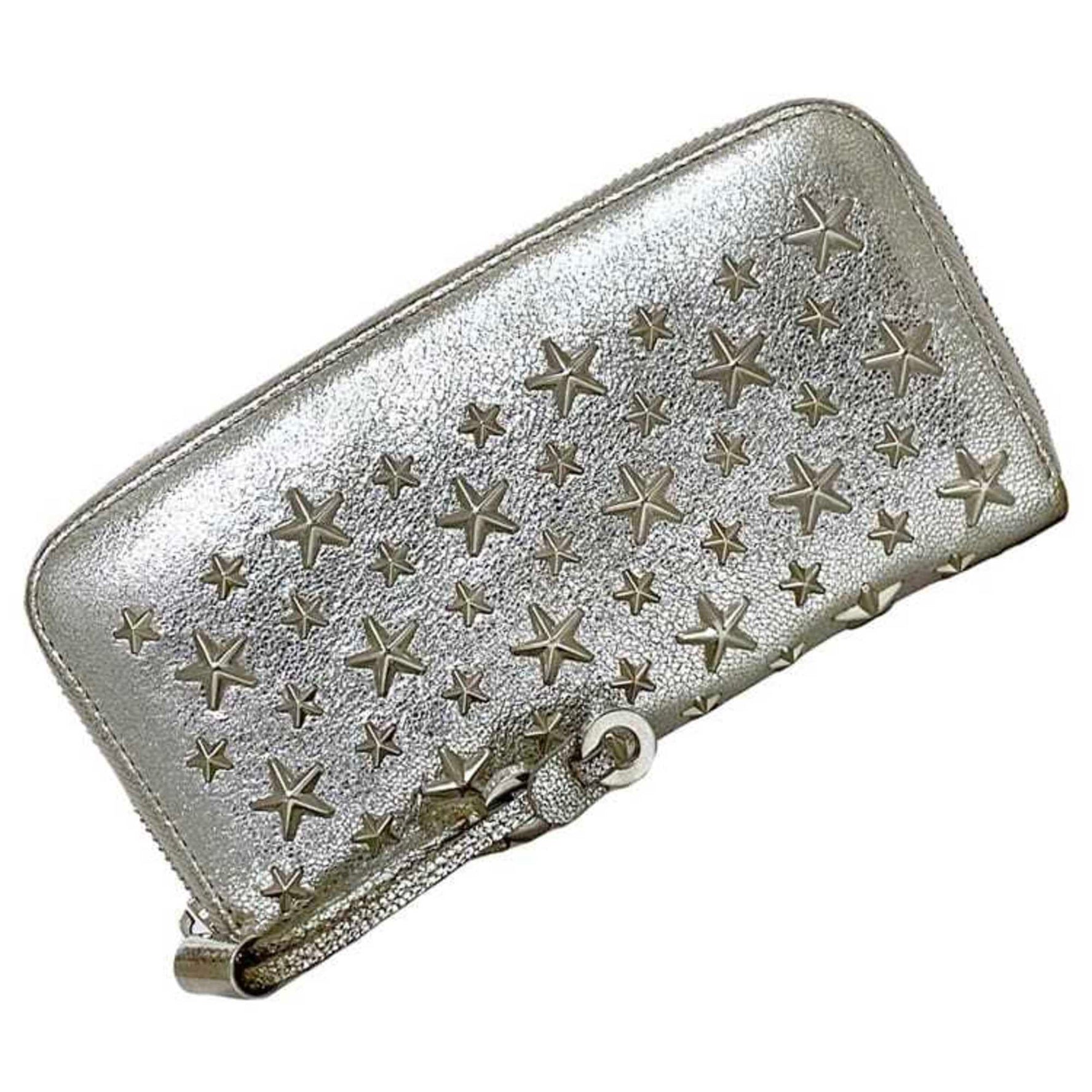 Jimmy Choo Round Long Wallet Filipa Leather Star Studs Metallic Sparkling