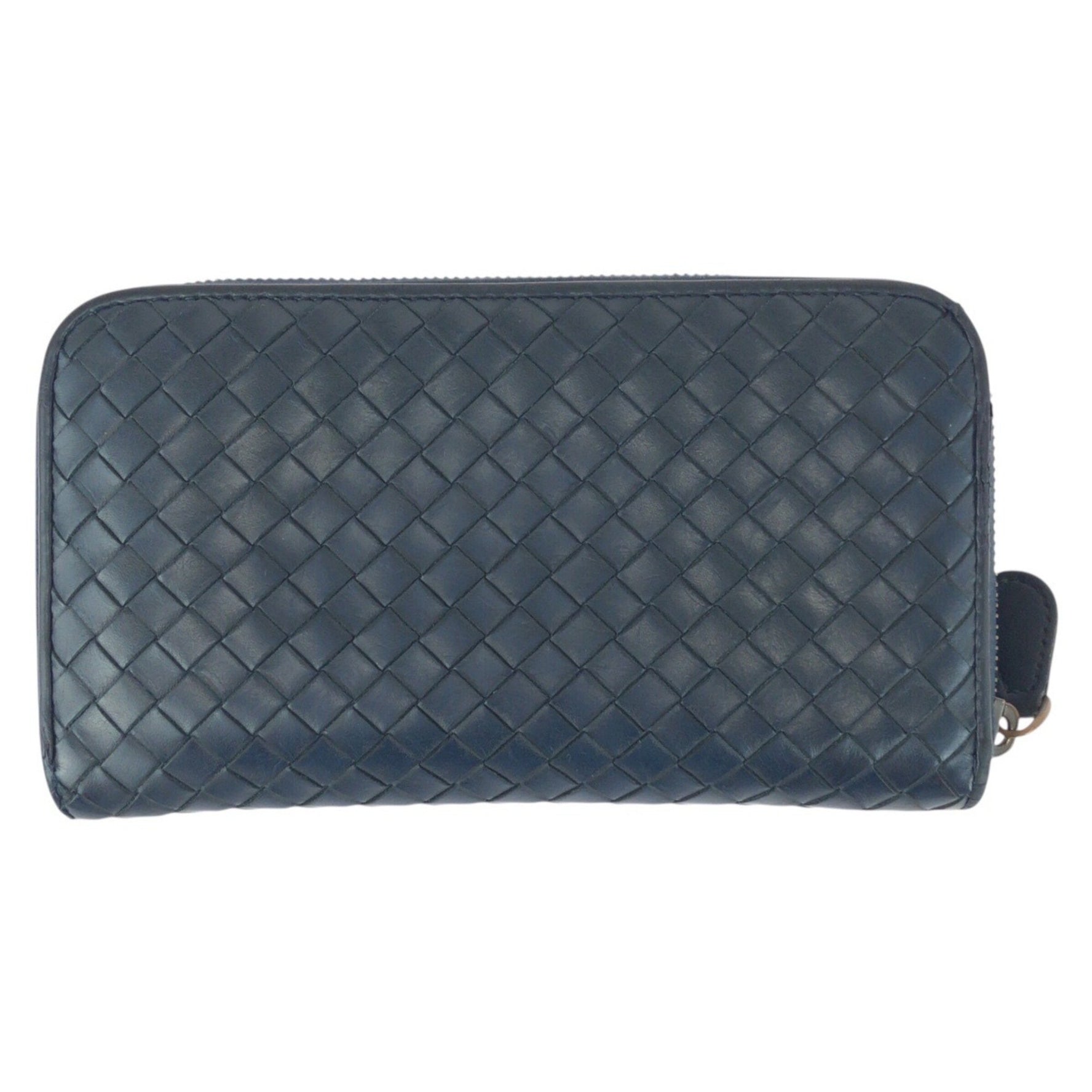 BOTTEGA VENETA Bottega Veneta Intrecciato Navy Leather Long Wallet with Gold Hardware SO1655939D