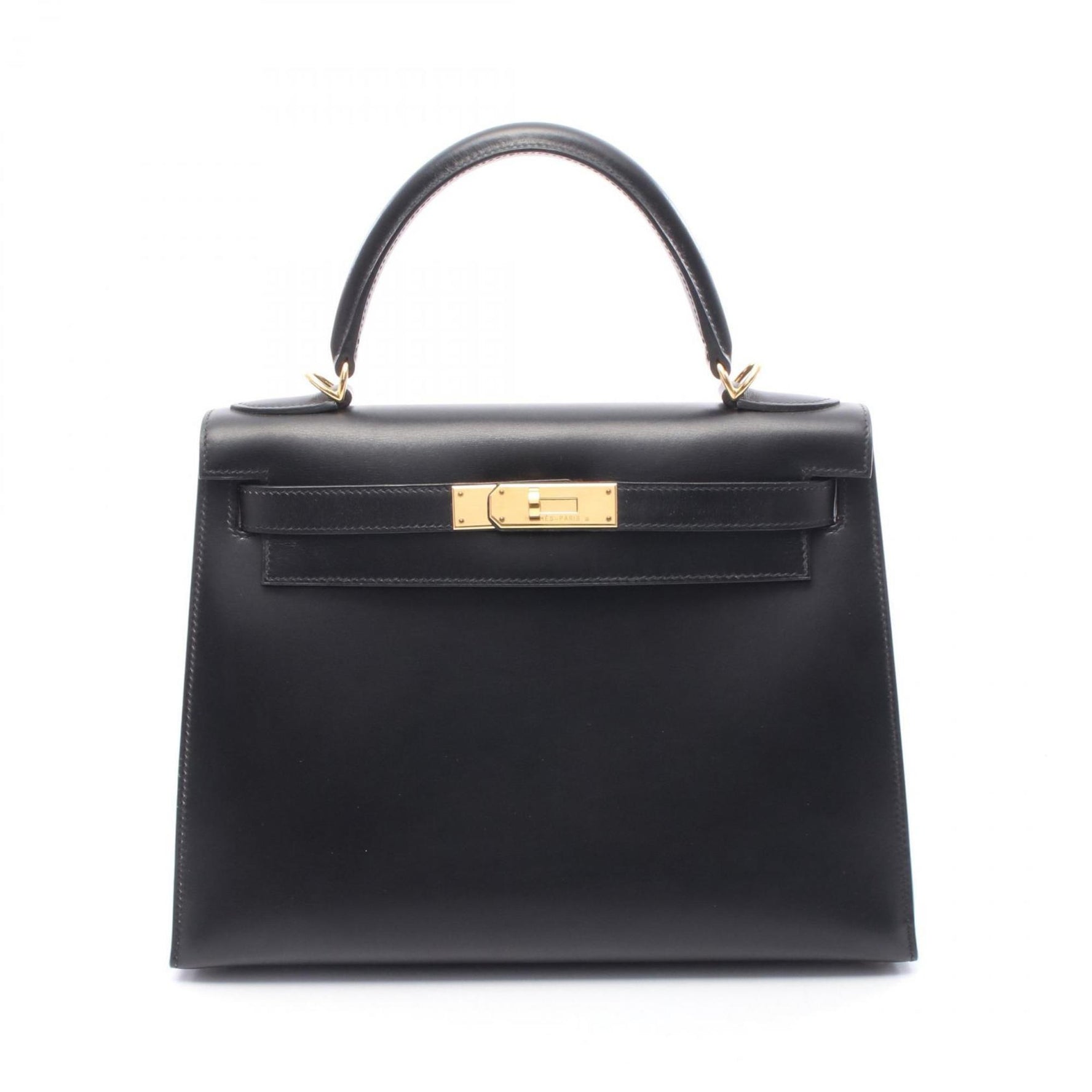 Hermes Hermès Kelly 28 handbag in calfskin box calf leather, black.