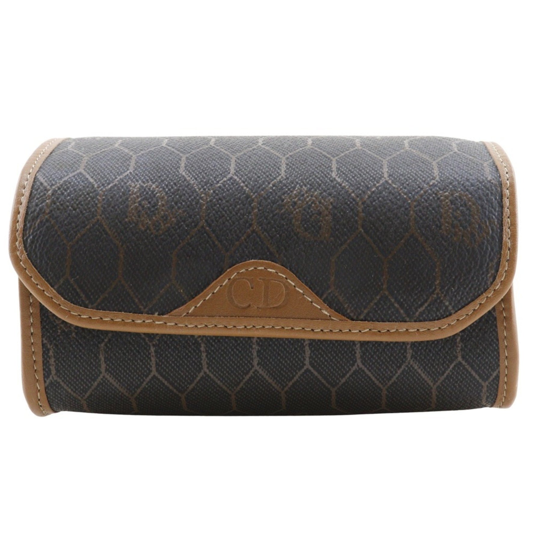 Christian Dior Honeycomb Pattern Pouch, Novelty, PVC, Made in Spain, Brown, Magnetic, Unisex