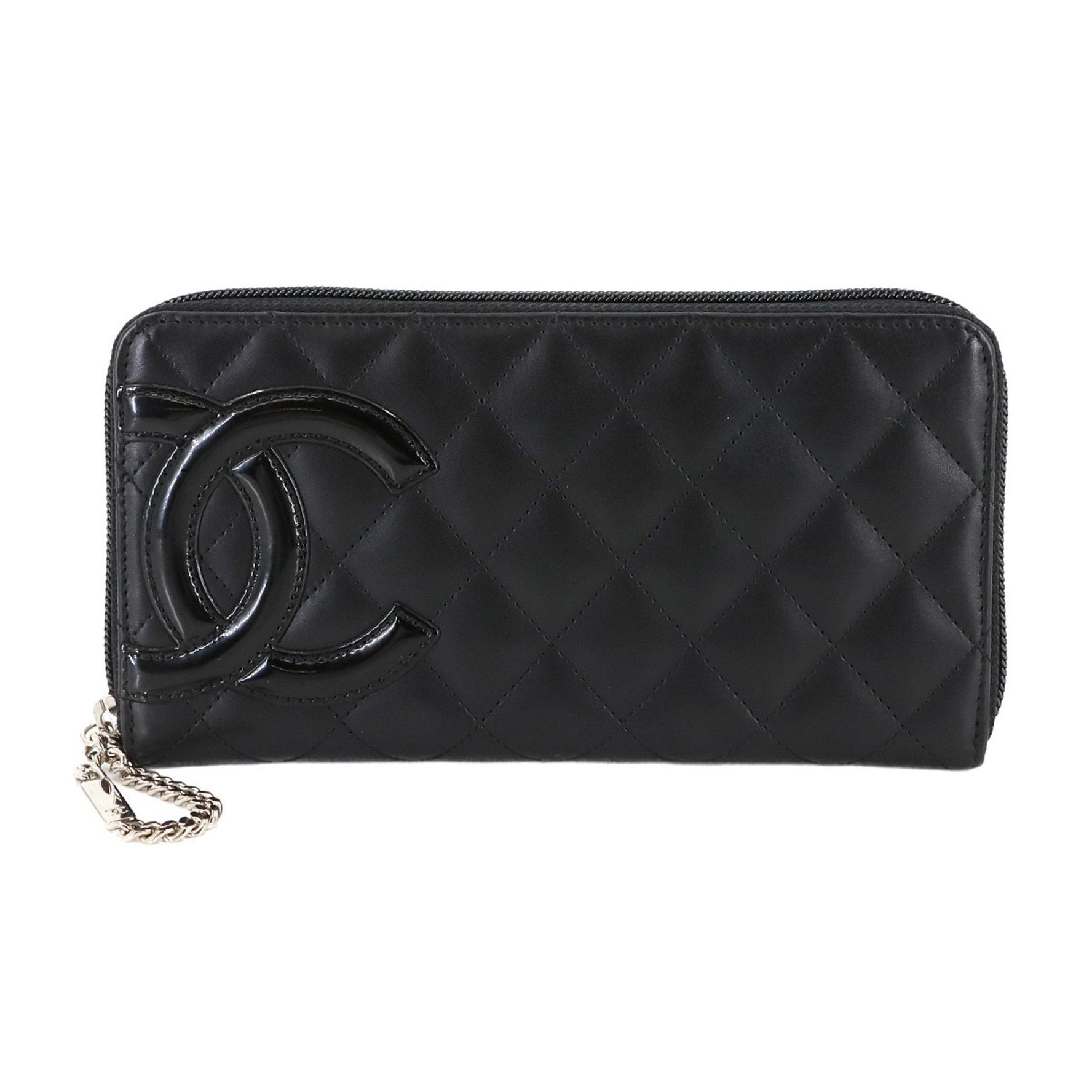 CHANEL Cambon Line Round Long Wallet in Enamel Leather with Silver Hardware