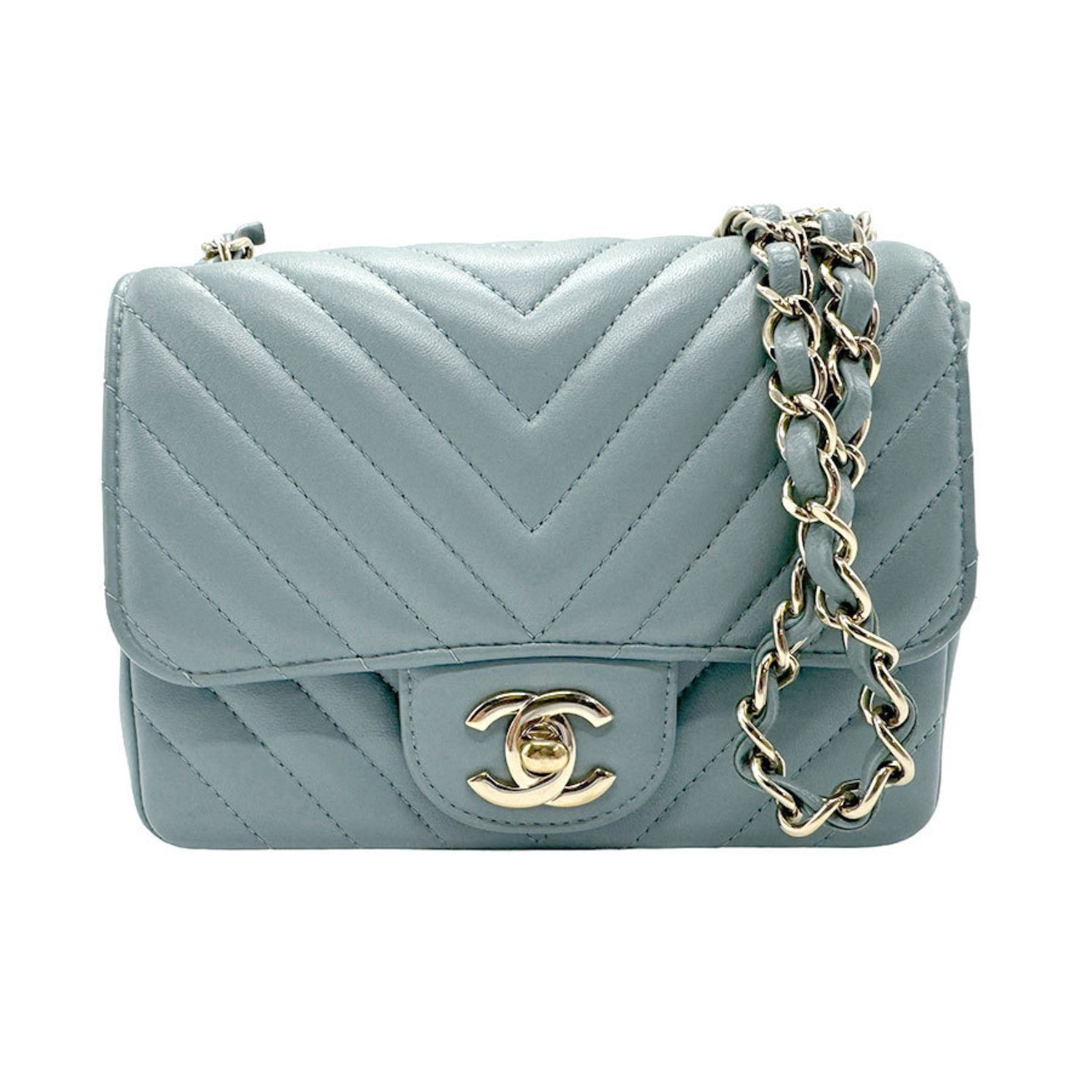 CHANEL Shoulder Bag V Stitch Gray Gold