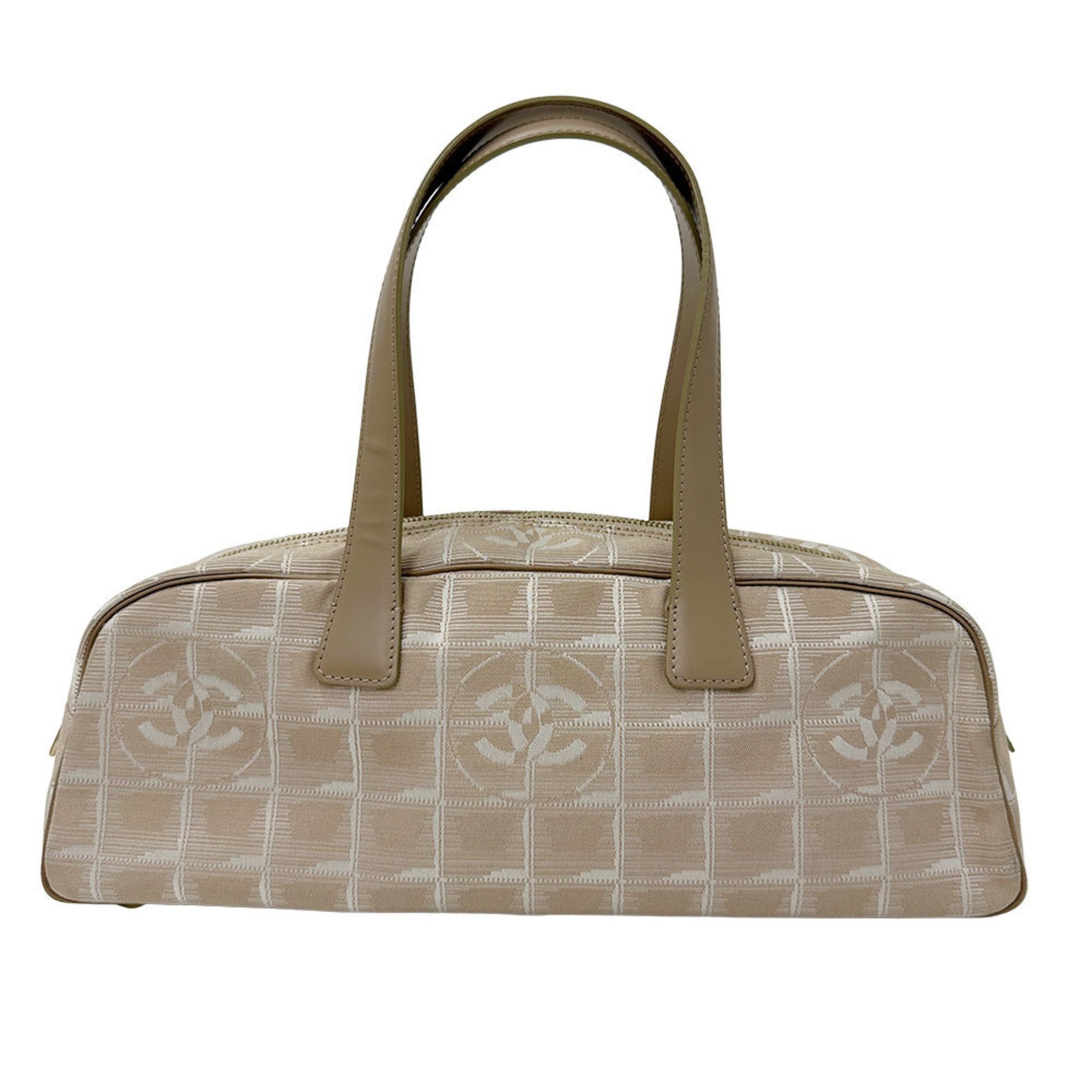 Chanel New Travel Handbag in Pink Beige Nylon with Gold Hardware and a Horizontal Logo